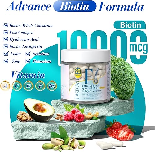 Miniatura 2 de Vitaminas para el cabello, piel y uñas, biotina con calostro bovino, colágeno, ácido hialurónico, lactoferrina bovina y vitamina A, B6, C, D, E,