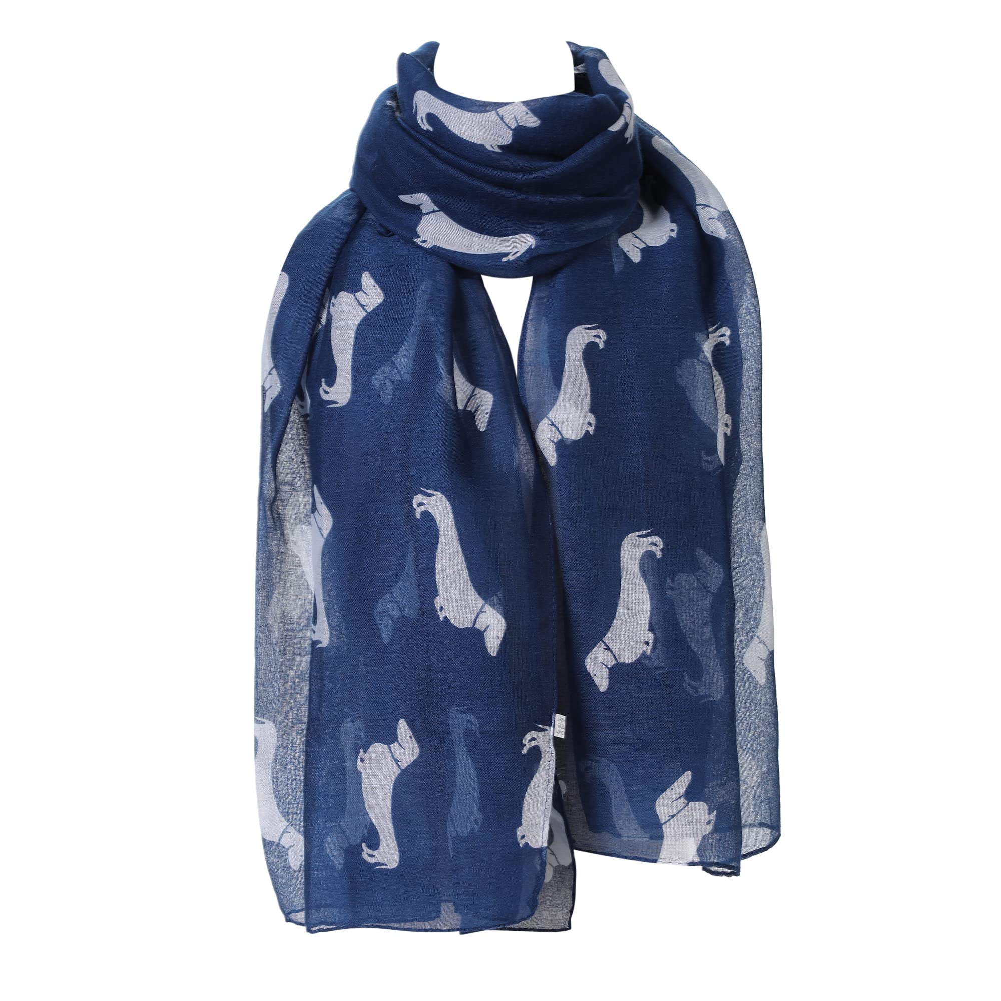 London Scarfs Ladies Women s Dachshund Sausage Dog Scarves of Cute Animal Print Oversize Long Scarf Wrap Shawl (Navy Blue)
