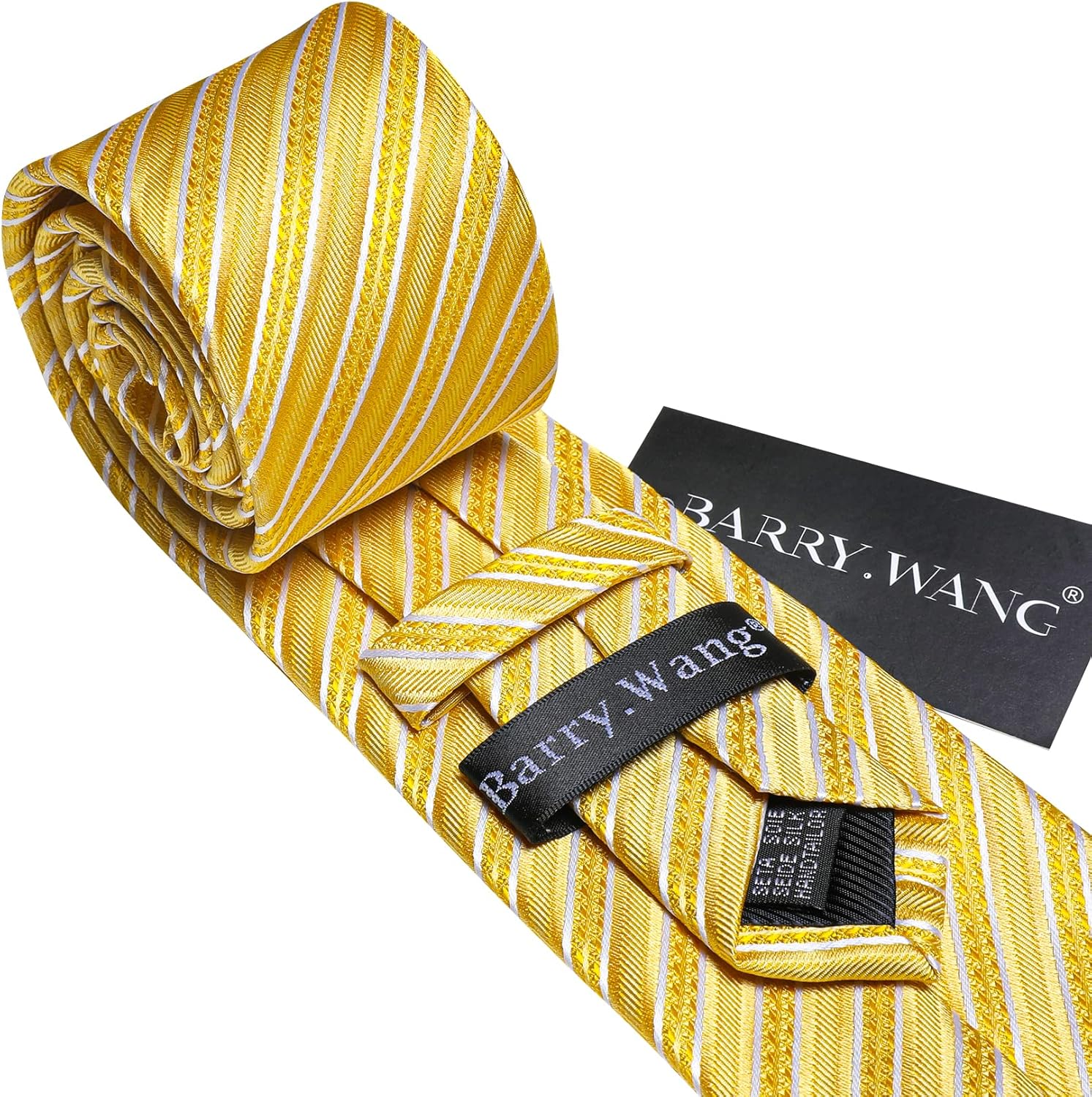 Barry.Wang Man Stripe Ties Set Silk Woven Pocket Square Necktie Cufflinks Formal Party Business - Image 7
