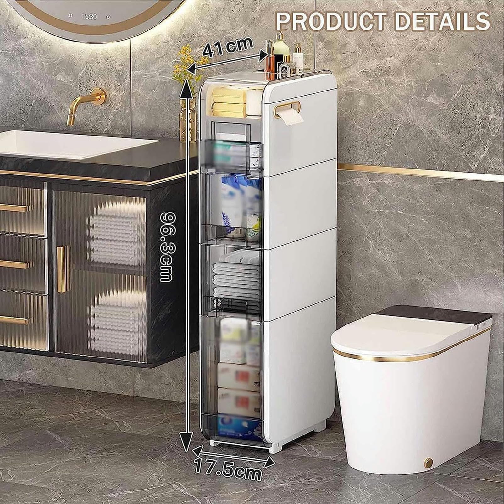 Cajones de almacenamiento apilables, gabinete de piso para baño de 2/3/4 niveles, gabinete de almacenamiento para baño con puertas y estantes, Torre de almacenamiento del