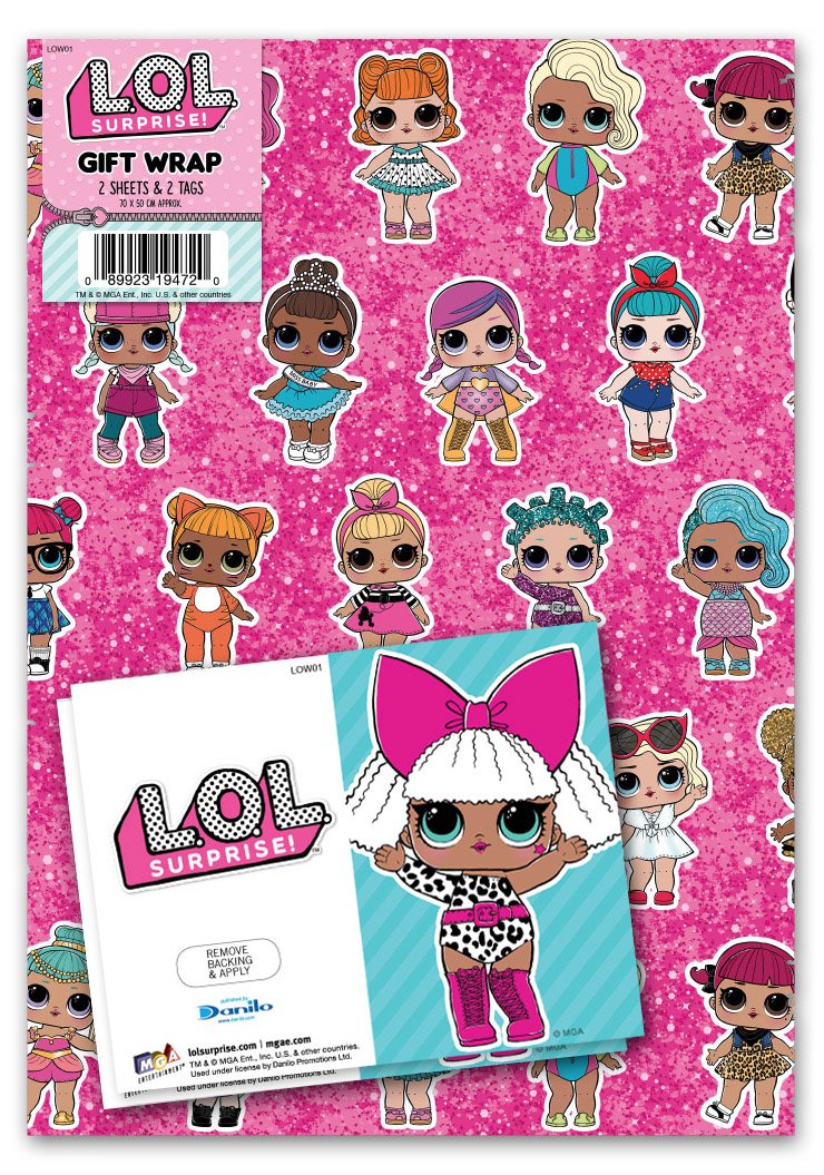 L.O.L. Surprise! Wrapping Paper 10 Sheets 10 Tags Sheet Size 70cmx50cm Official Product Responsibly Resourced