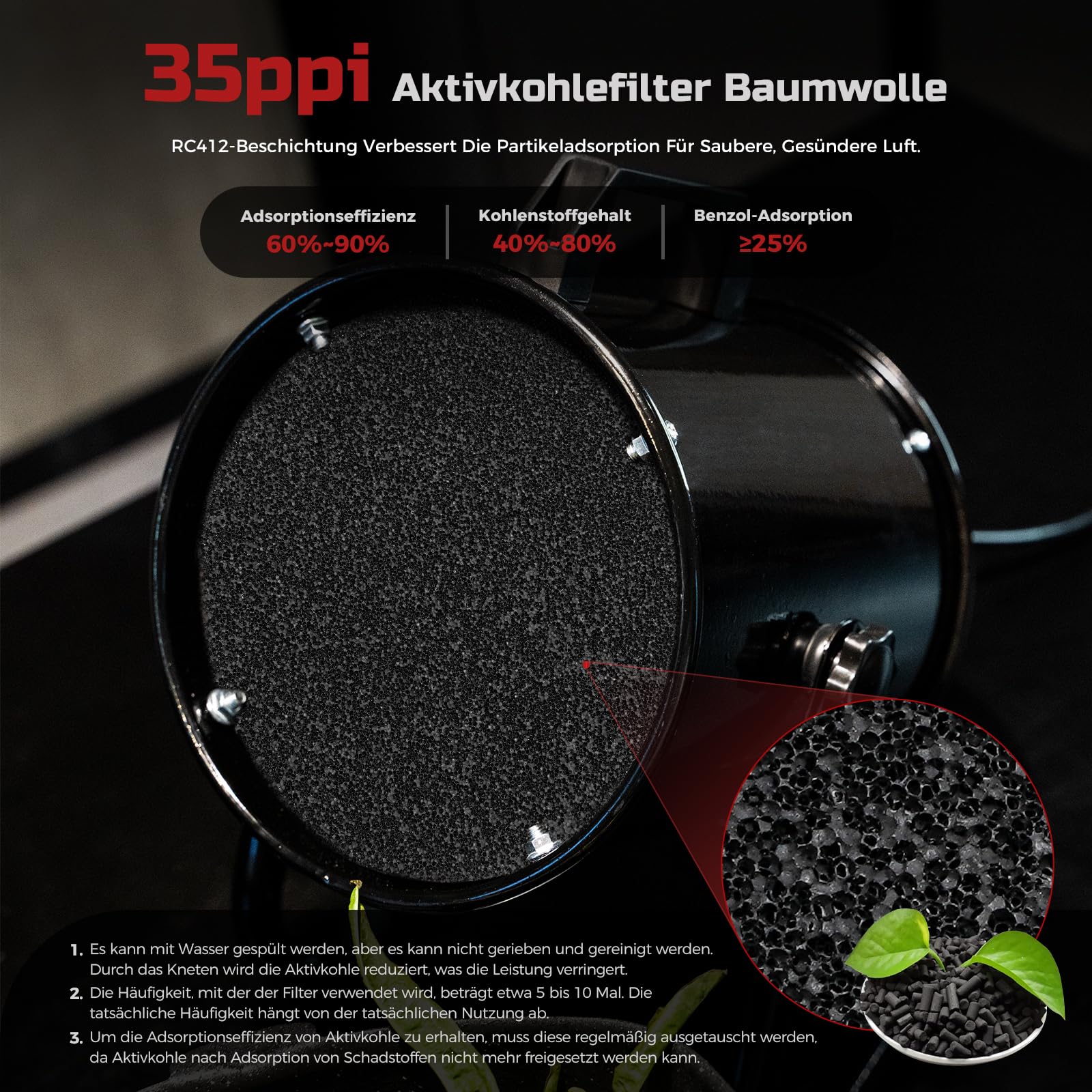 Tragbare Dunstabzugshaube 40W 600m³/h Abluftventilator mit 10 Aktivkohle Filter/120°verstellbare/Geräuscharmer/Aus Aluminiumlegierung - Mobile Abzugshaube für Belüftung Abluftgebläs im Indoor/RV