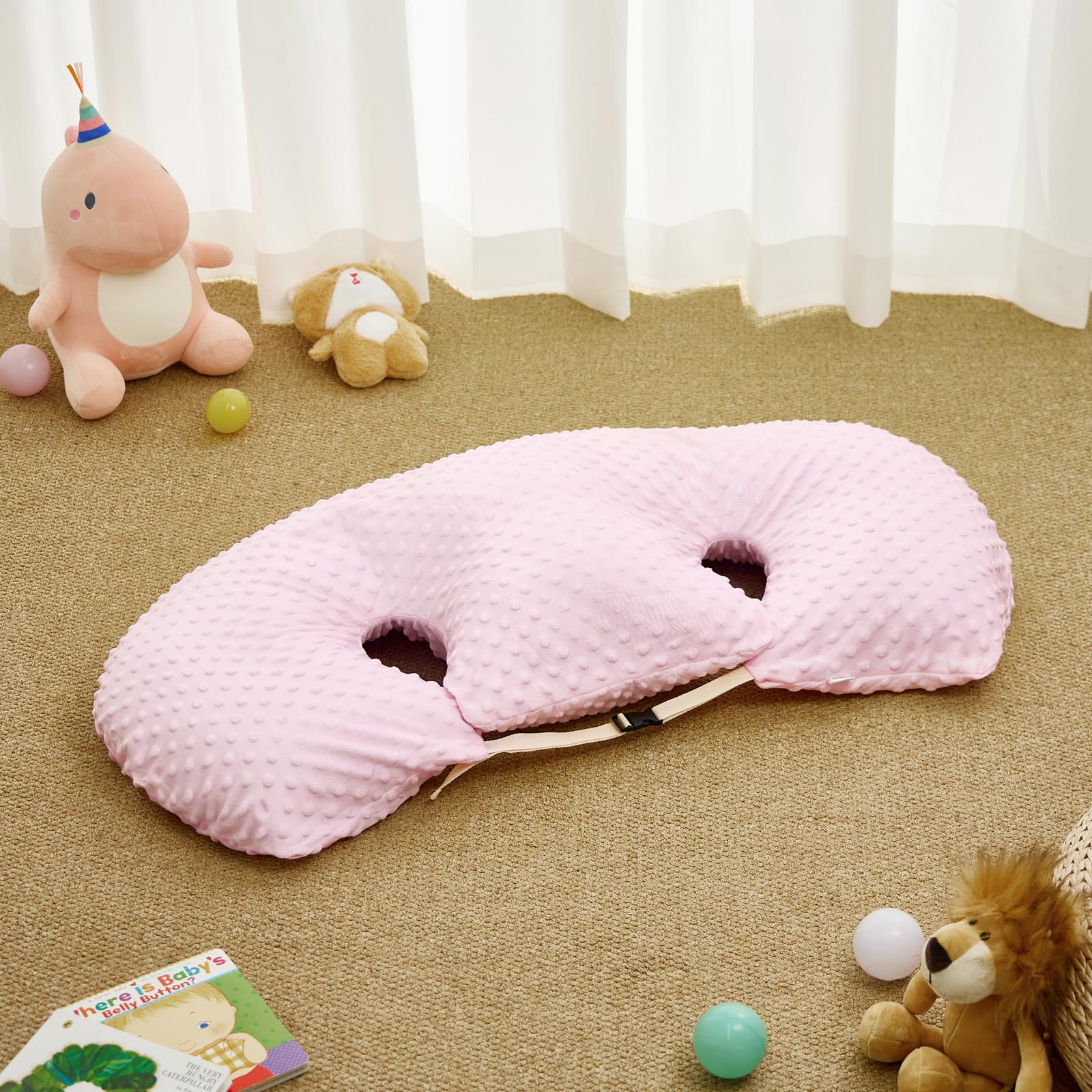 Qianderer Cuscino multifunzionale per allattamento gemelli, cuscino per allattamento per donne incinte, lavabile in lavatrice, in tessuto di cotone, cuscino di supporto doppio, 20 cm (rosa, 20 cm)