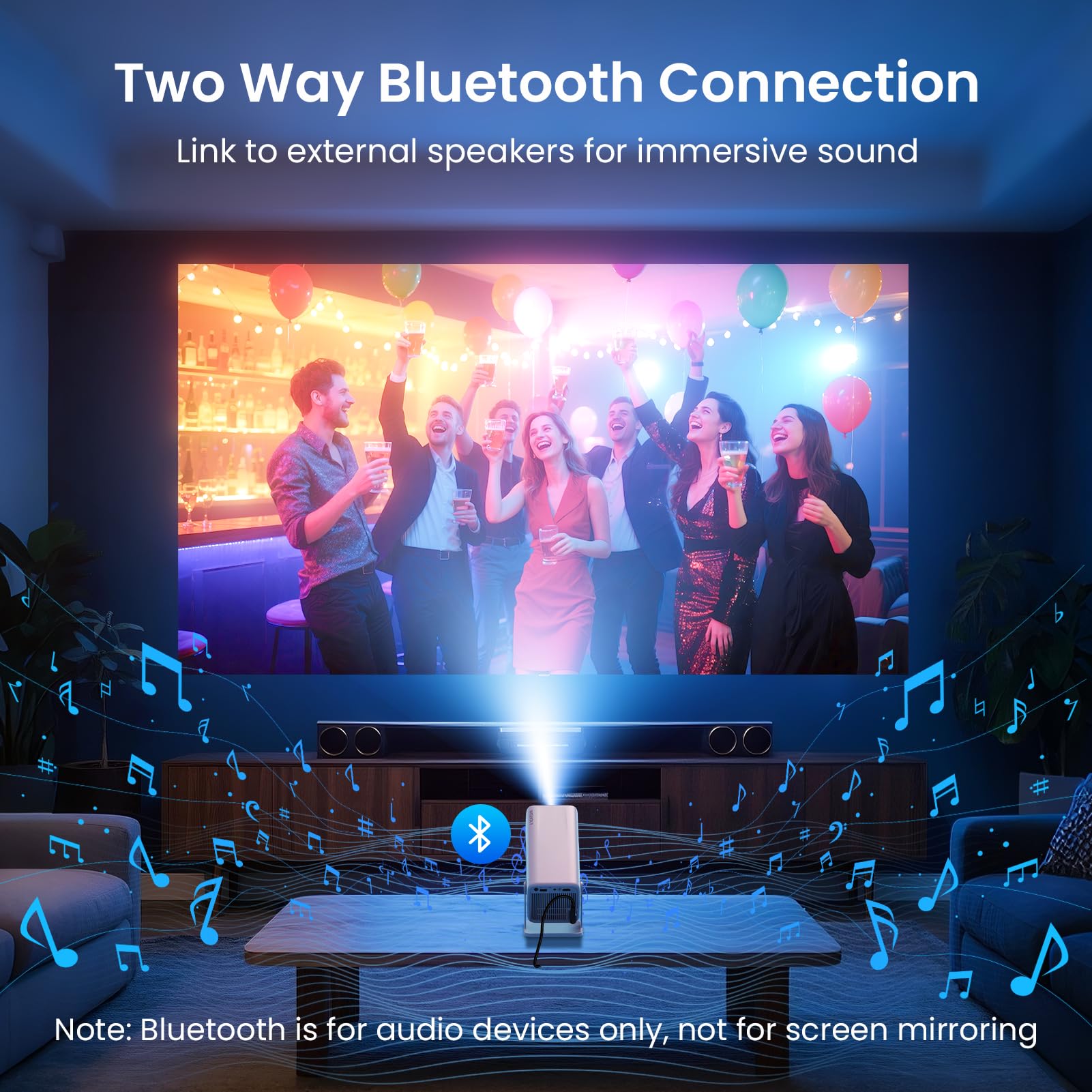 WISHOLY Mini Projector with  and Bluetooth, Portable Movie Projector with 180° Rotatable, 1080P HD Supported, Auto Vertical Keystone, Compatible with Smartphone, TV Stick, Laptop, HDMI, USB: WiFi Mirroring