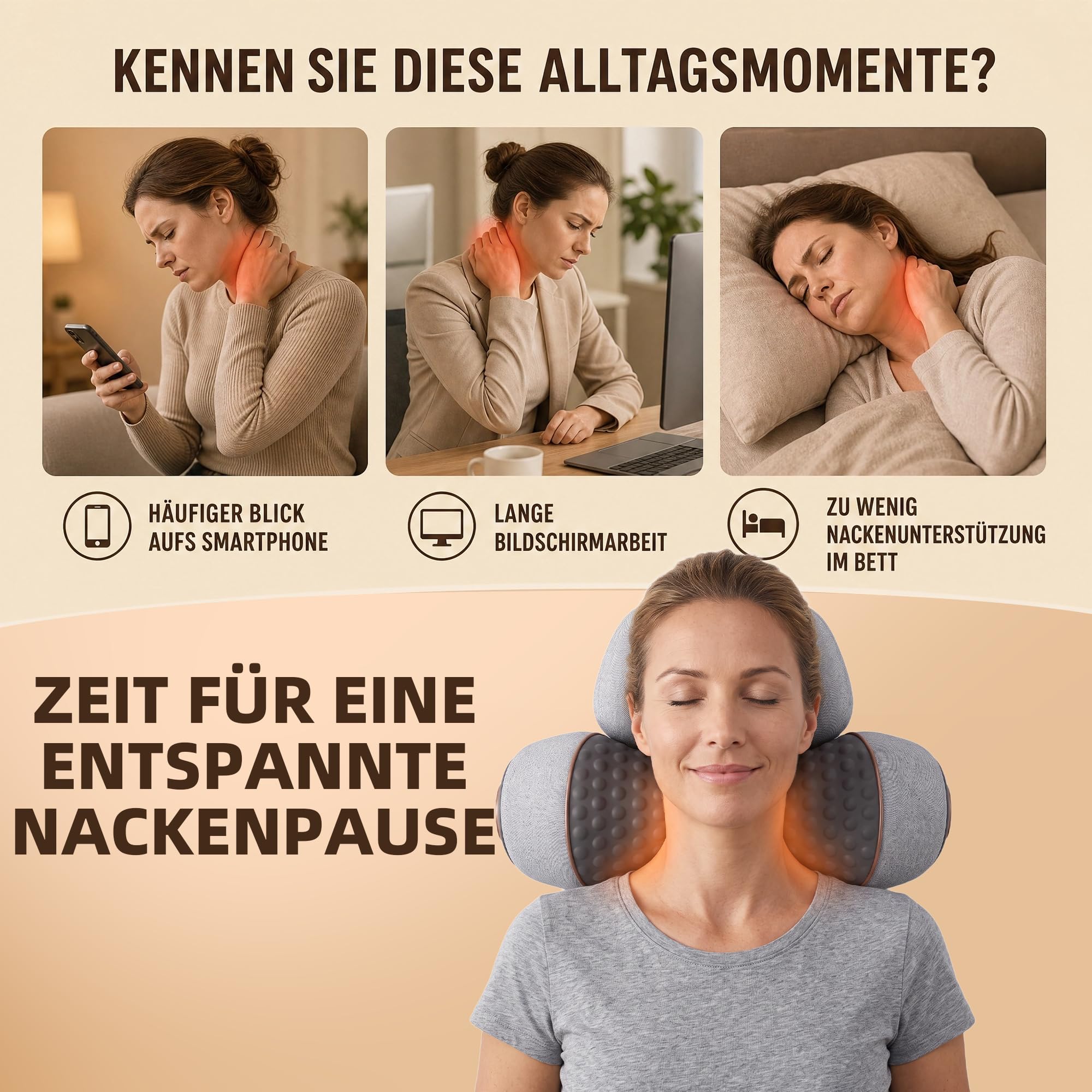 3-In-1 Massagegerät Nacken, Nackenmassagekissen (Hellgrau)