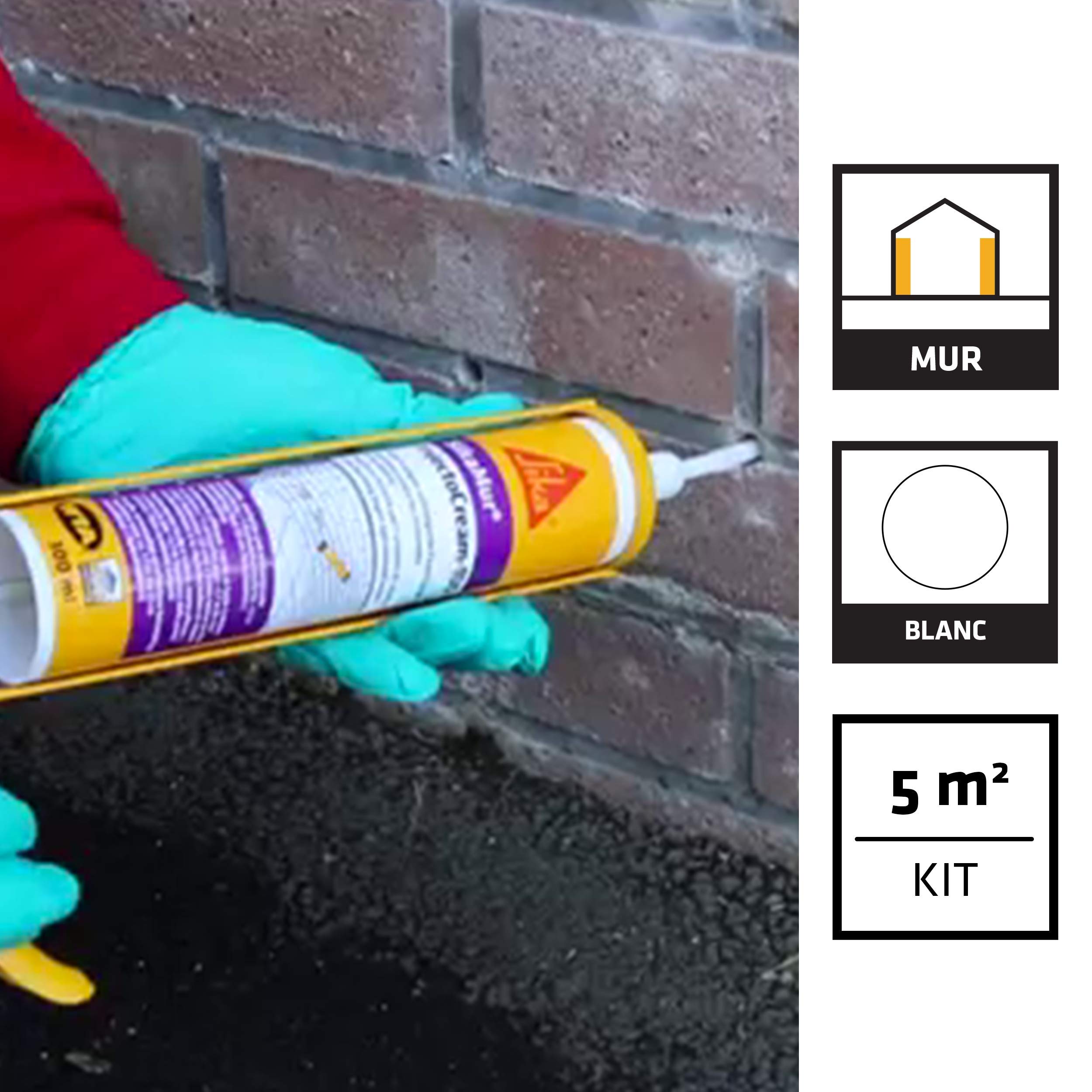 SikaMur InjectoCream 100, Traitement contre les remontées capillaires/remontées d'humidité dans les murs, Kit 5m linéaire, Blanc & Brennenstuhl Détecteur d'humidité MD à pile Gris sans Batterie