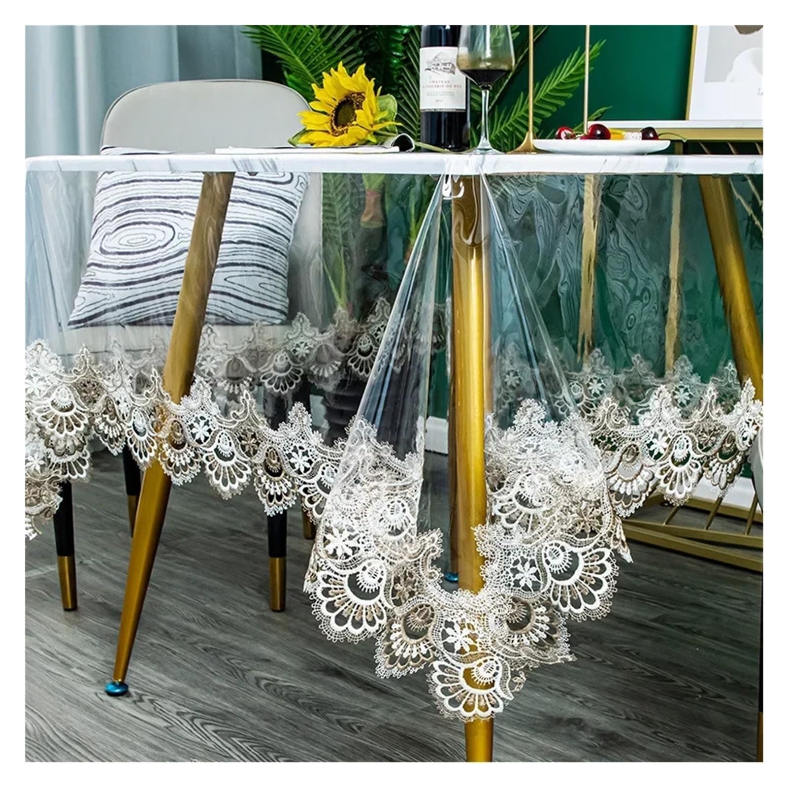 Clear Table Protector PVC Transparent Tablecloth, Heat-resistant, Embroidered Square Table Cloth Waterproof, And Oil Resistant Dining Mat, 1pc(A,150x150cm)