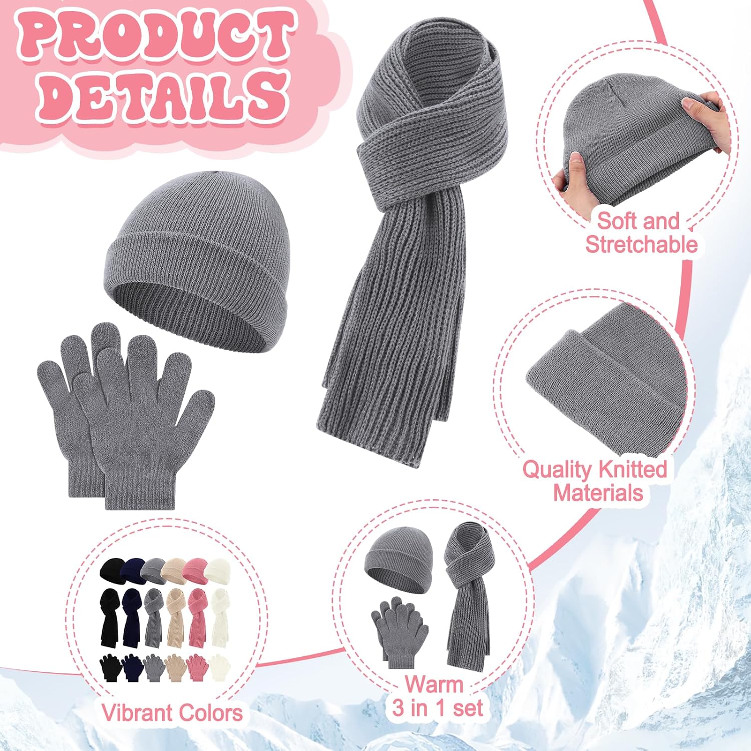 18 Pcs Kids Winter Hat Gloves Scarf Set Warm Knit Beanie Hat with Gloves Knitted Scarf Girl Snow Set for Boy Kids - Image 2