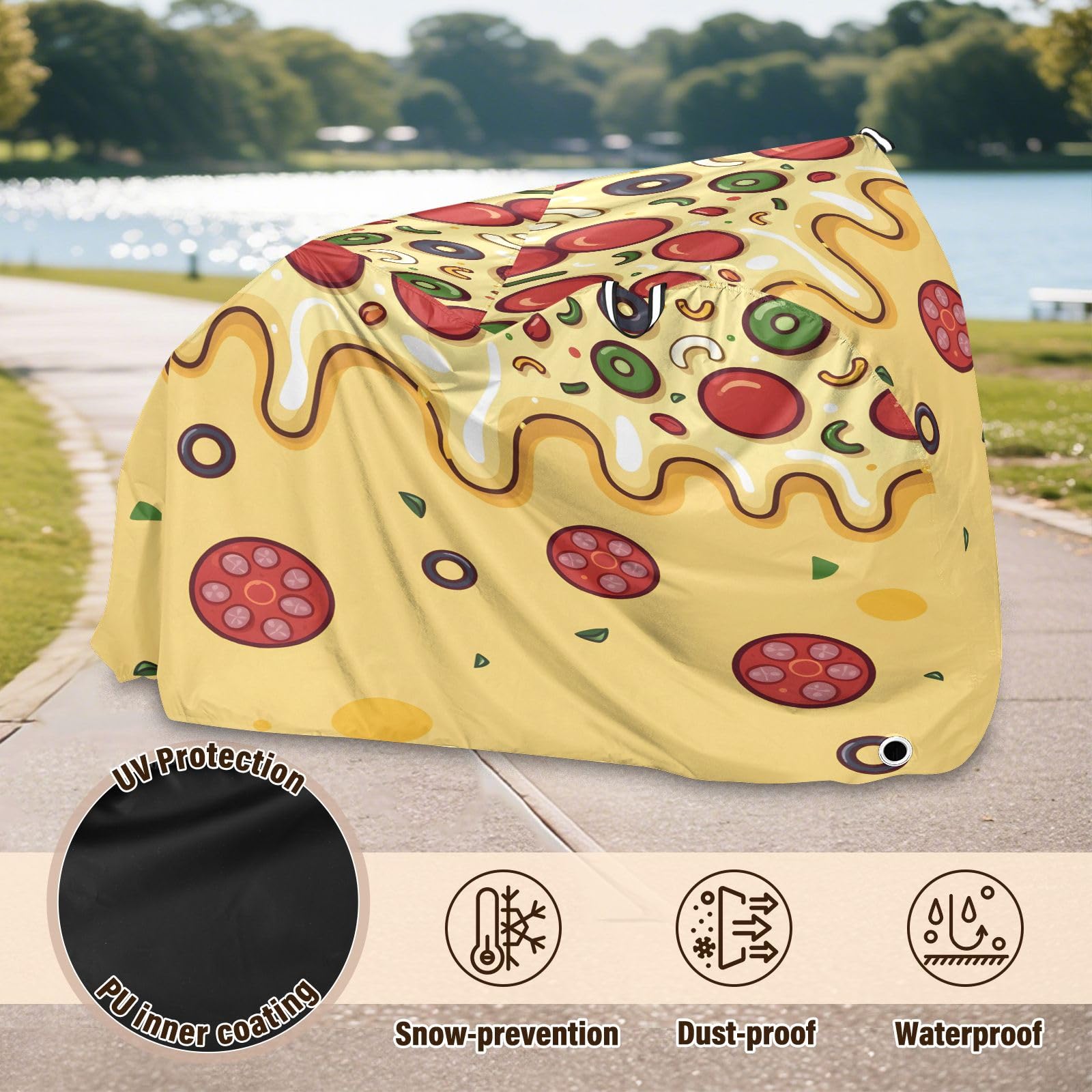 Pokrowiec na rower, wodoodporny, outdoorowy, rowerowy, motorower, wytrzymały, wiatroszczelny, ochrona przed słońcem, do roweru górskiego, szosowego, pizzy