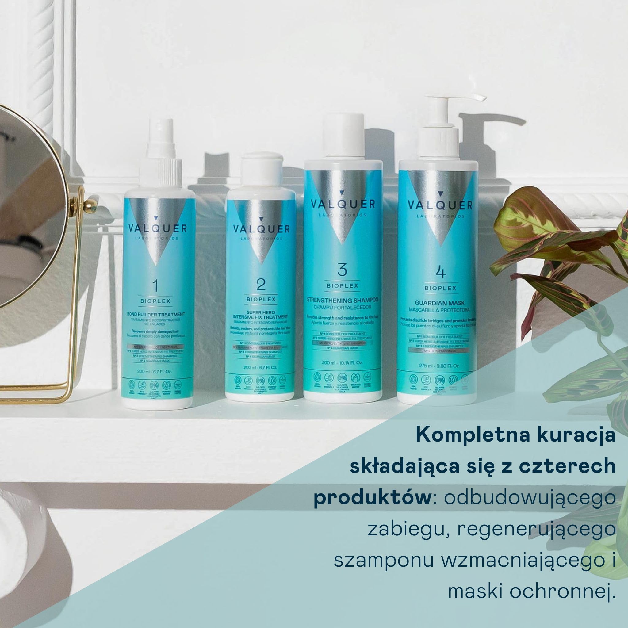 VALQUER Bioplex Zestaw Odbudowujący do Włosów | Kuracja Regenerująca i Ochronna do Włosów Zniszczonych | Profesjonalna Odbudowa Włókna Włosa | Wegański | 3 x 325 ml