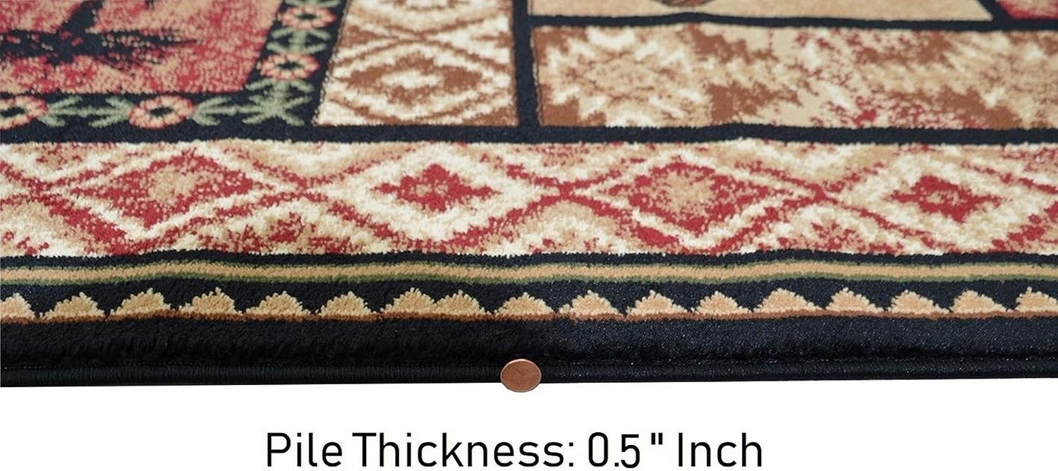 HR Cabin 906 Nature and Animals Area Rug 5'2" x 7'2" Contemporary Geometric Design Fish/Moose/Bear/Lodge