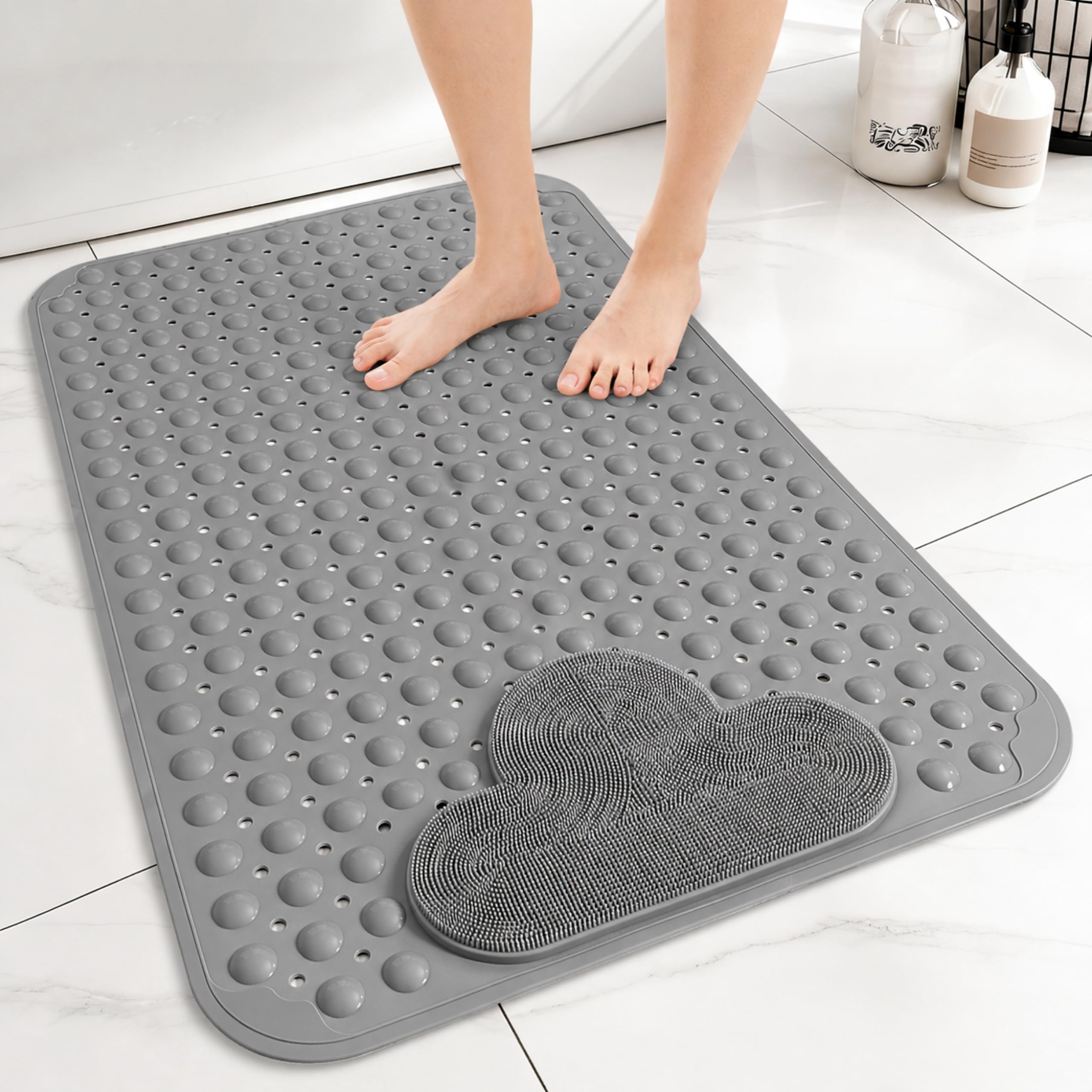 Venuso Shower Mat Non Slip Anti Mould, 90 * 60 cm Non Slip Bath Mat with Foot Massage Area, Shower Mats for Inside Shower and Bath with Strong Suction Cups, Machine Washable — image 1