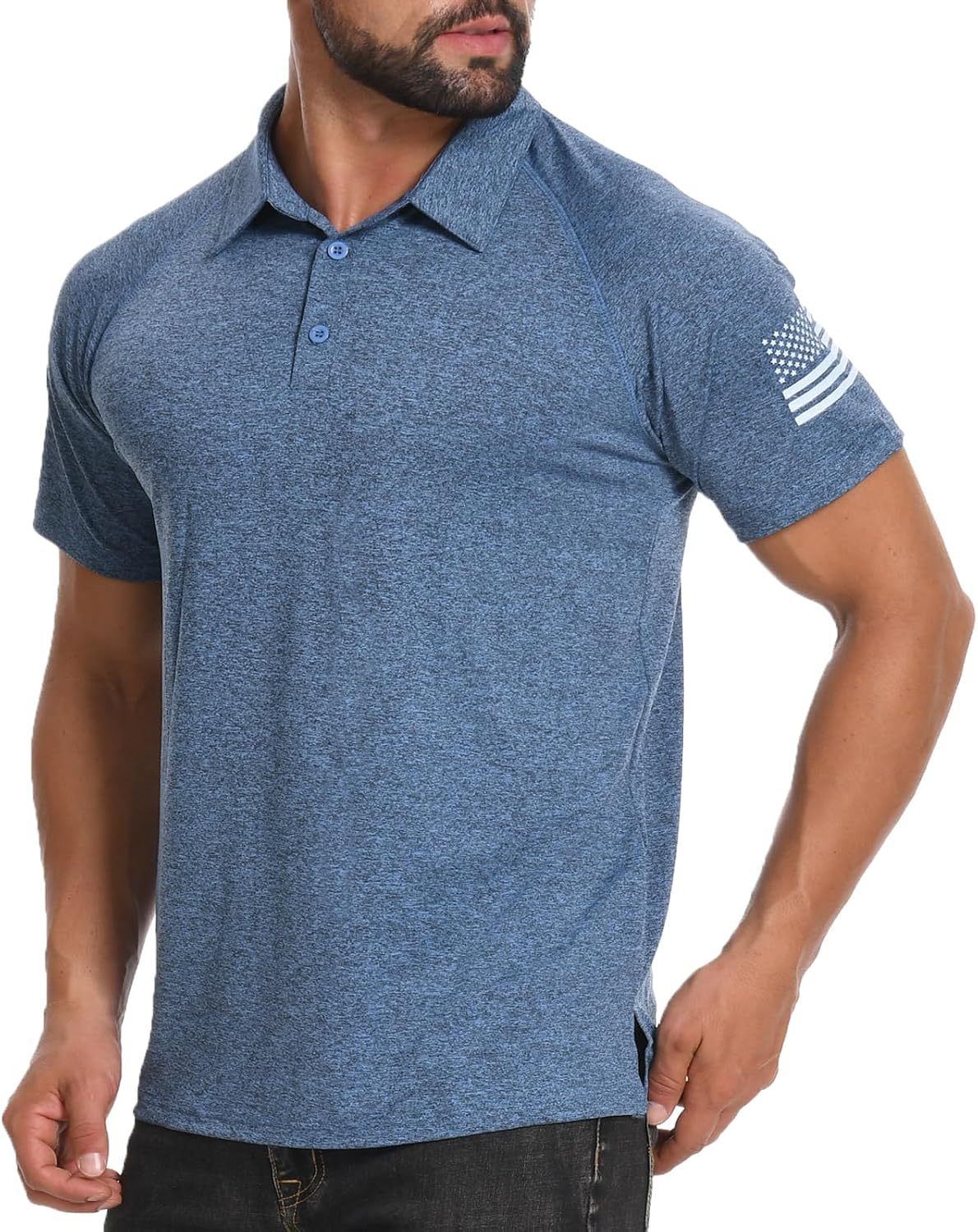 H HYFOL Mens Golf Shirt Moisture Wicking Quick-Dry Short Sleeve Casual Patriotic Polo Shirts for Men