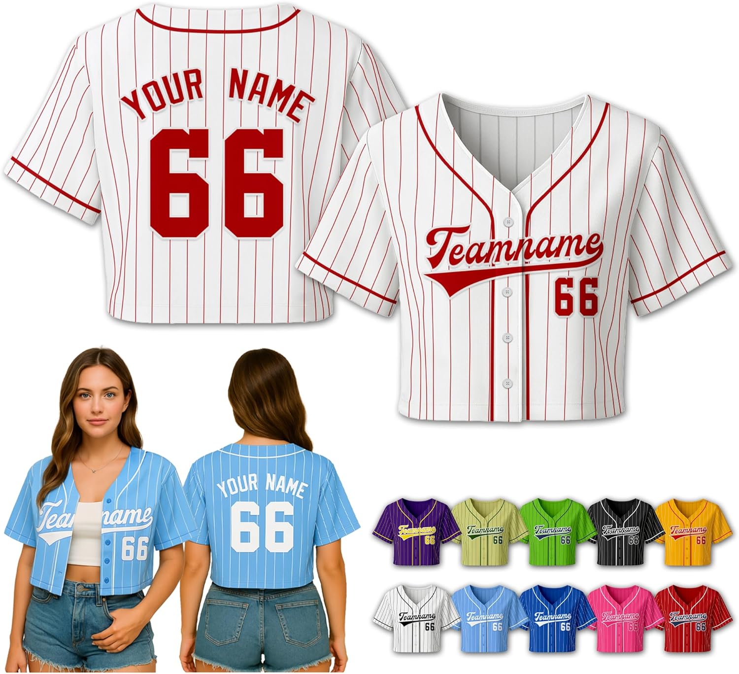 Custom Cropped Baseball Jersey for Women Personalized Team Name Number Crop Shirt for Softball Players Fans Group Outfits