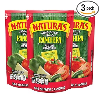 Natura's Salsa Ranchera, Heat-and-Eat Ranch Pasta Sauce in 7.1oz. Easy-Open Pouch (Pack of 3)