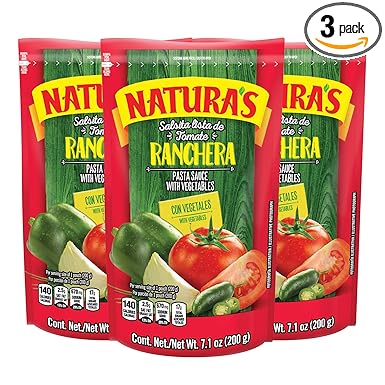 Natura's Salsa Ranchera, Heat-and-Eat Ranch Pasta Sauce in 7.1oz. Easy-Open Pouch (Pack of 3)