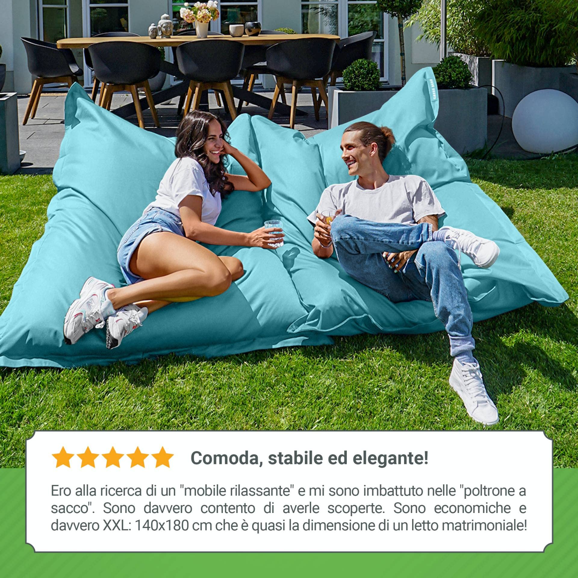 Poltrona A Sacco XXL 140x180 Cm - Imbottitura Perle EPS, Verde Menta, Lavabile
