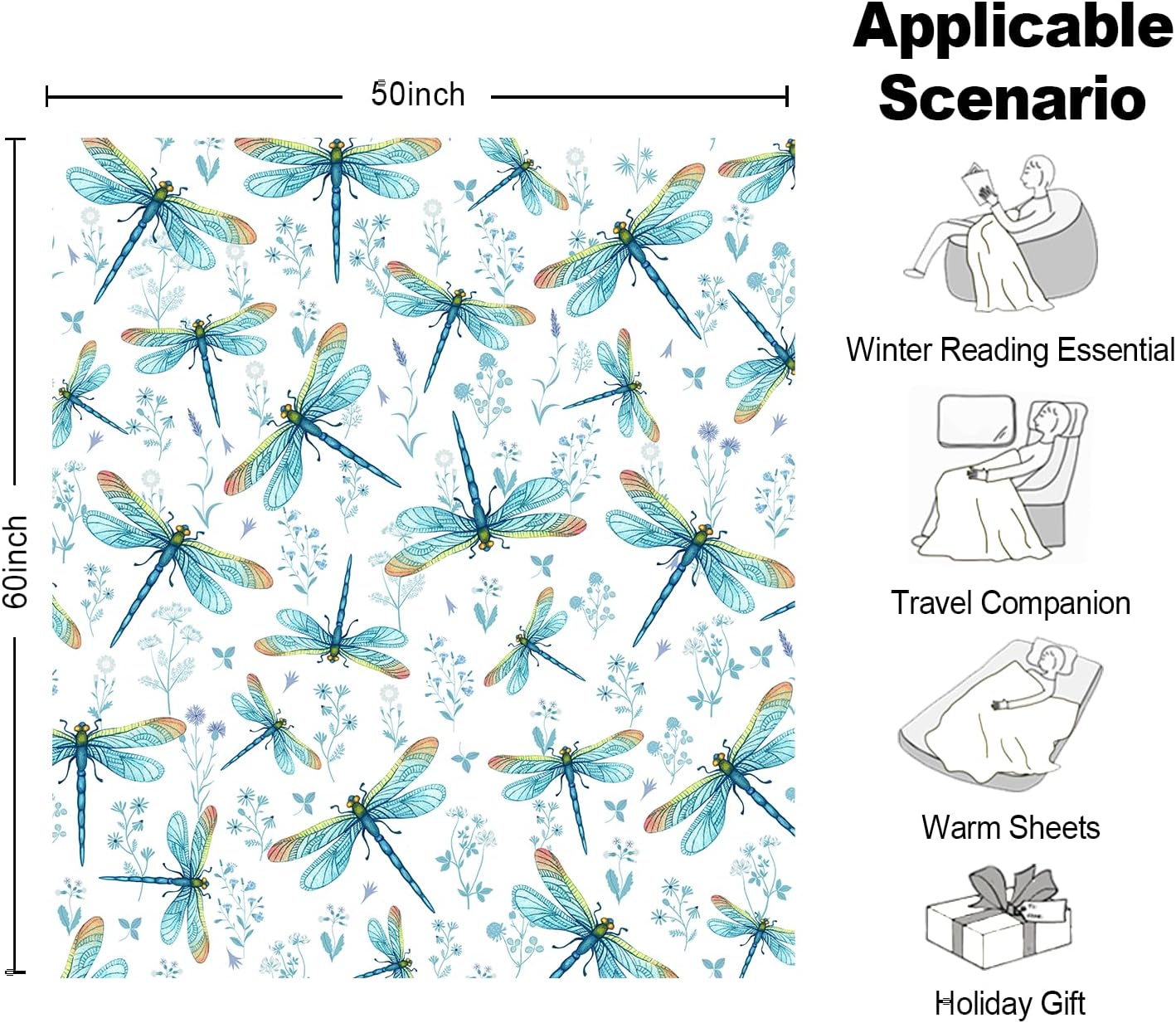 Dragonfly blanket 50X60 Inch,Flannel Cute Blue Dragonfly Blanket, Dragonfly Blanket Is The Best Gift for Dragonfly Lovers, Girls, Women, Adults,Family,Friends,Suitable for Sofa,Hair,Travel,Camping - Image 4