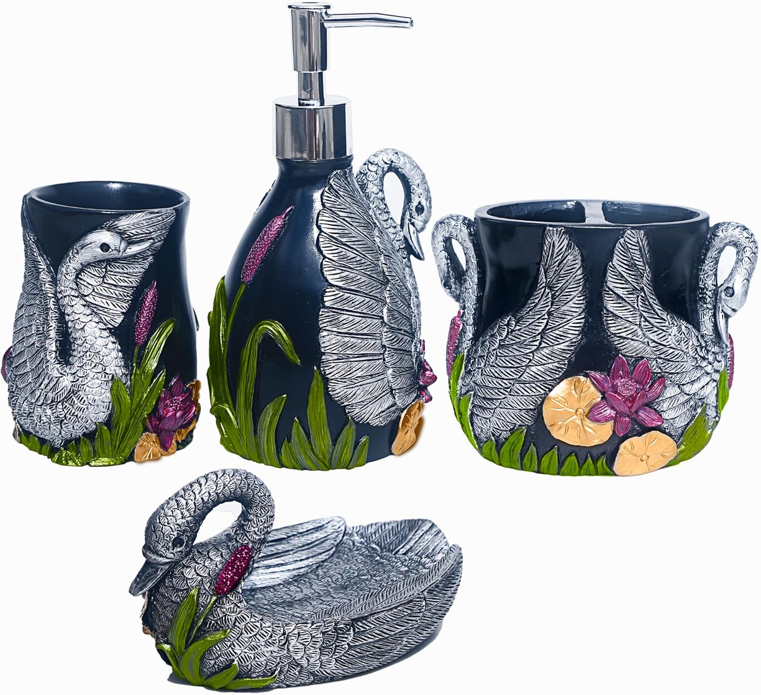 Decorative Bathroom Accessories Set, Vanity Organizers Including 2 Octopus Tumblers, 1 Clownfish Soap Dish, 1 Starfish Toothrush Holder and 1 Ocean Soap Dispenser