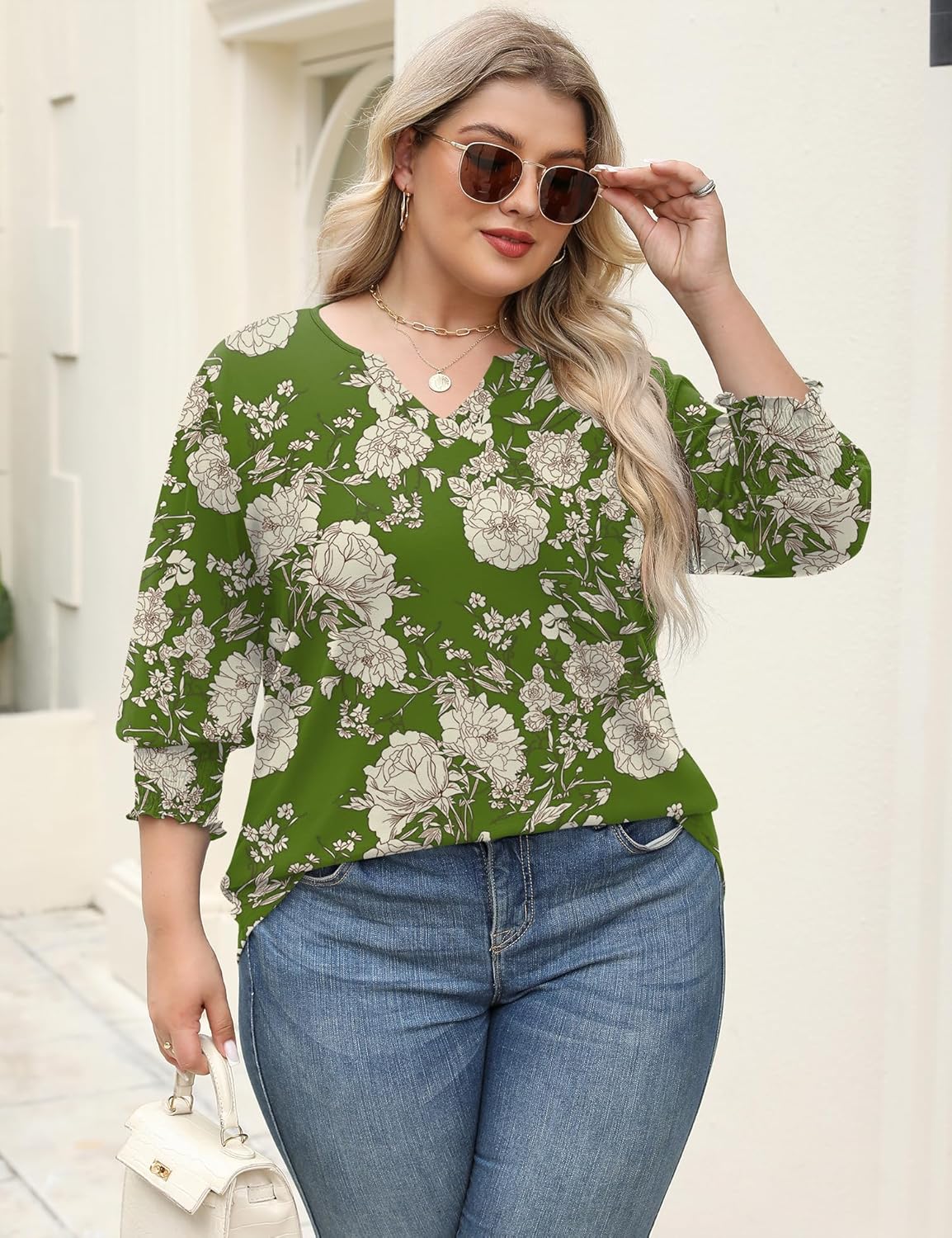 Rapbin Womens Plus Size Tops 3/4 Sleeve Blouses Shirts Casual V Neck Loose Tunic Tops 1X-5X - Image 5
