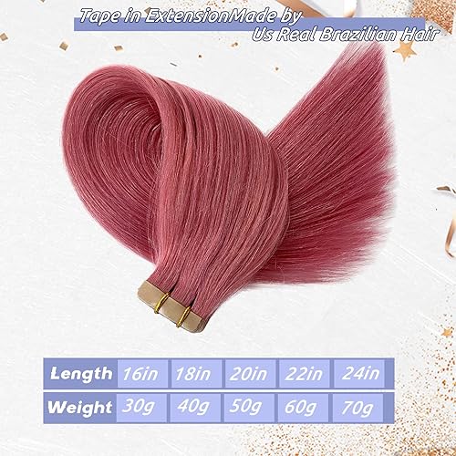 Miniatura 4 de Extensiones de cabello humano con cinta color rosa de 18 pulgadas, extensiones de cabello humano 100% real, trama de piel sin costuras, suave,