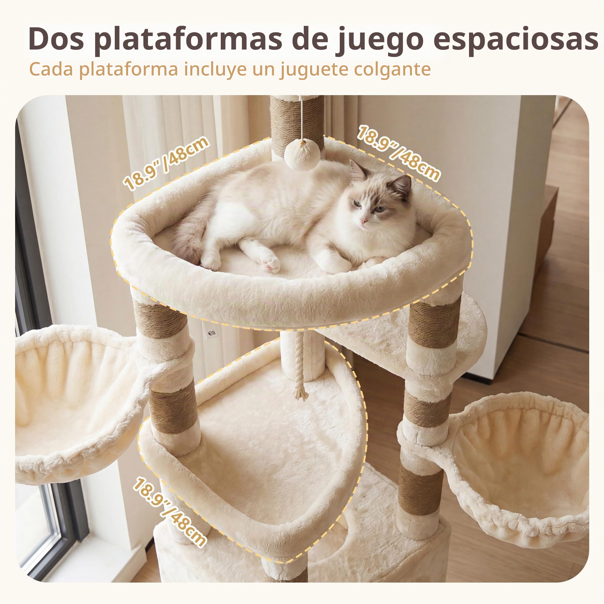 Heybly Árbol para Gatos XXL 210 cm, Beige HCT063MJ