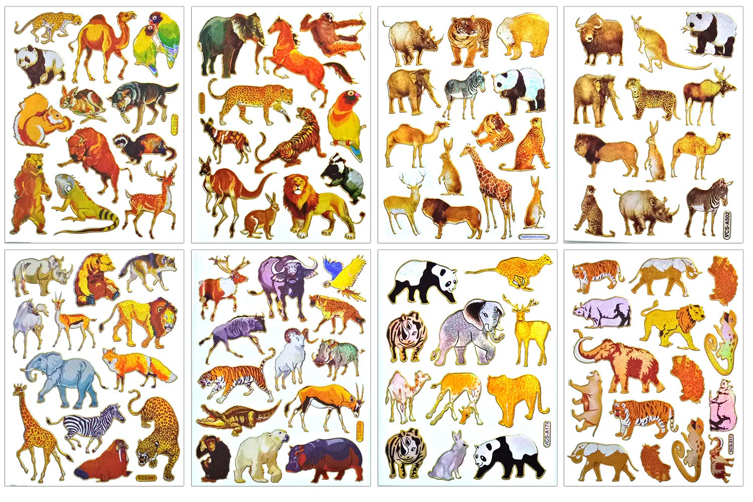 Wildlife Sticker Self-Adhesive Glitter Metallic Foil with Tiger Lion Deer Buffalo Zebra Camel Kangaroo Rhino Giraffe Boar Bear Wolf Crocodile Walrus Hippo Monkey Squirrel Iguana Parrot (ST08-WILDLIFE)