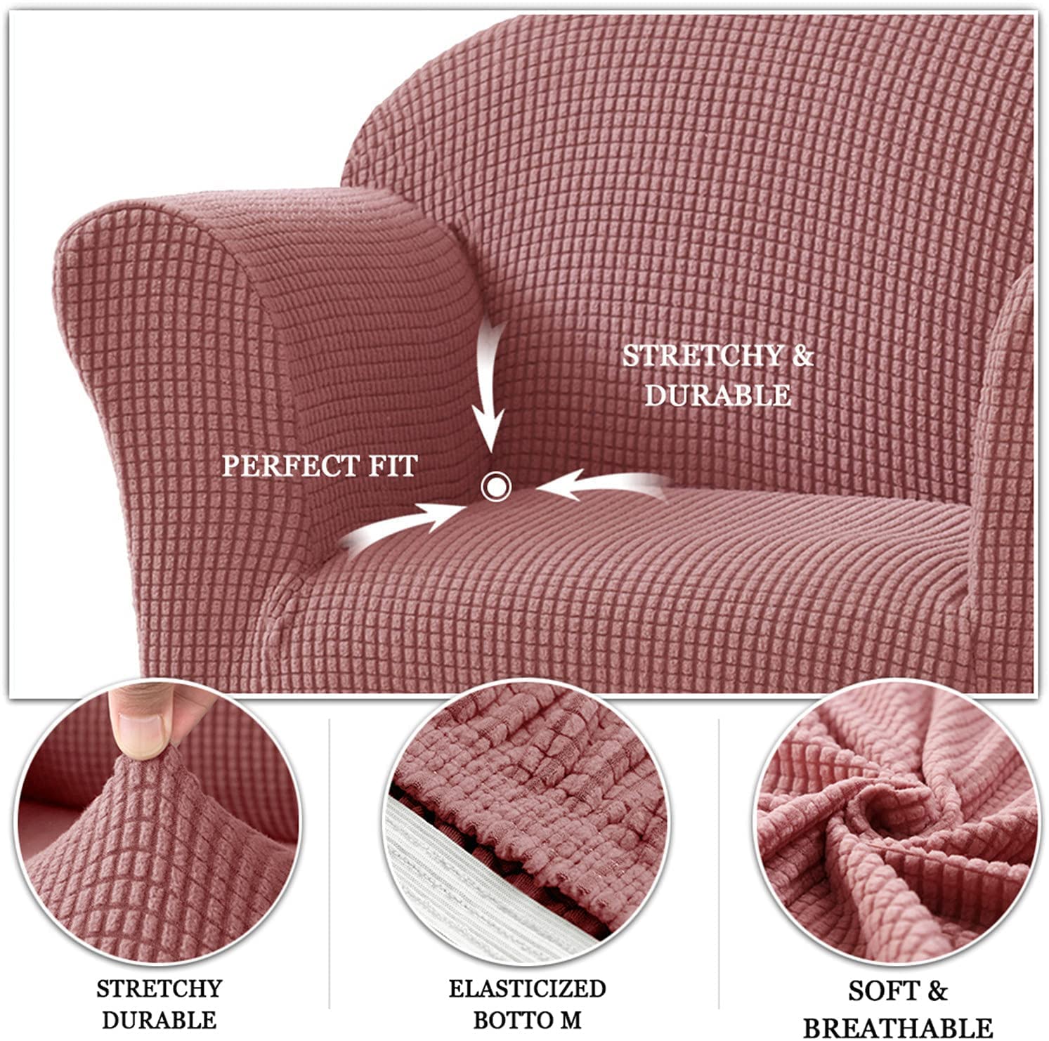 Dehnbarer Sofabezug, weicher Möbelschutz, Sessel-Schonbezug, Kinder- und babysicherer Möbelschutz, Dunkelrosa, Couchbezug für Wohnzimmerdekoration