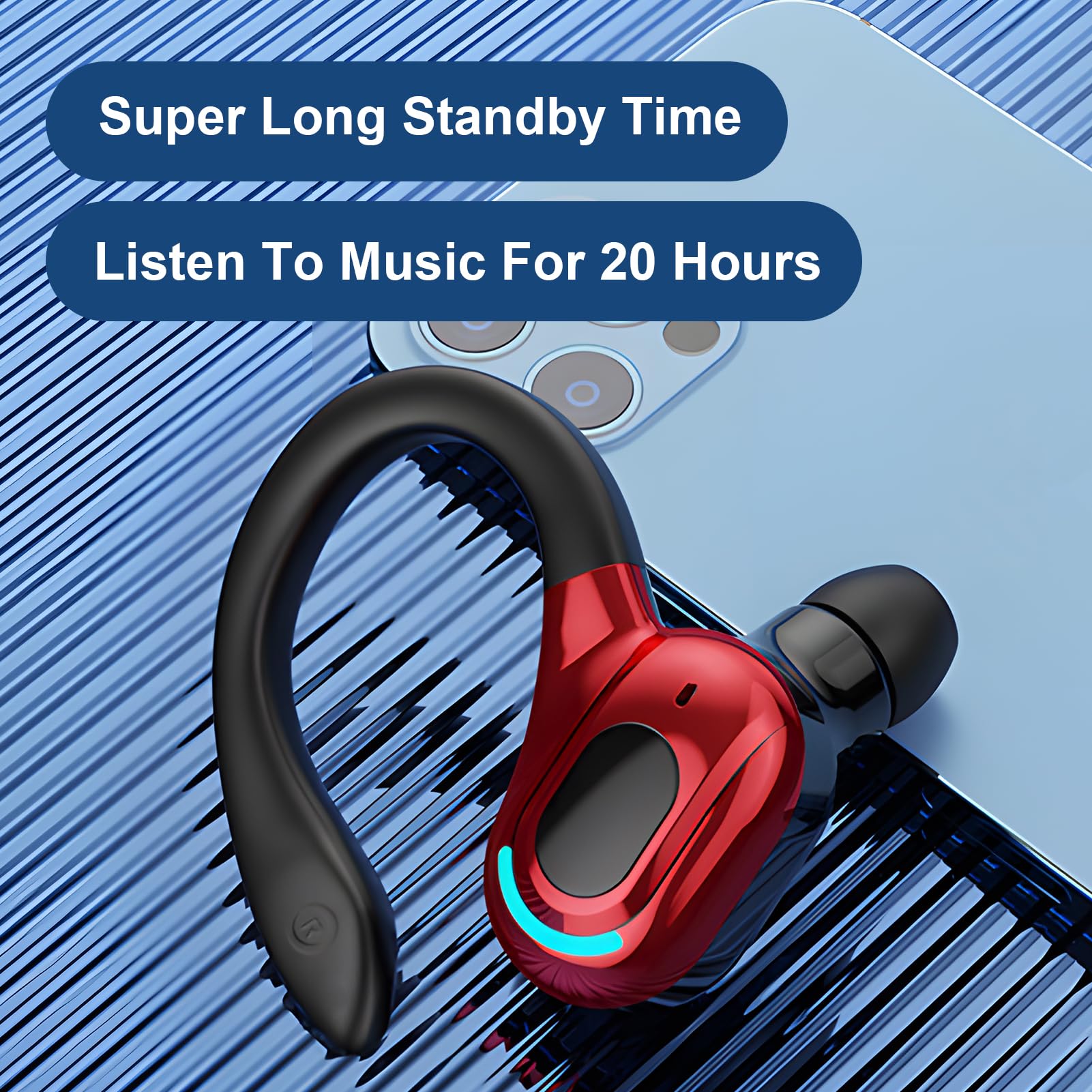 Auricolare Bluetooth Mono Wireless a 360° con microfono incorporato audio HD Auricolari V5.2 Riduzione del Rumore per iPhone Android PC Desktop Guida Affari Sport 20h Autonomia Rosso