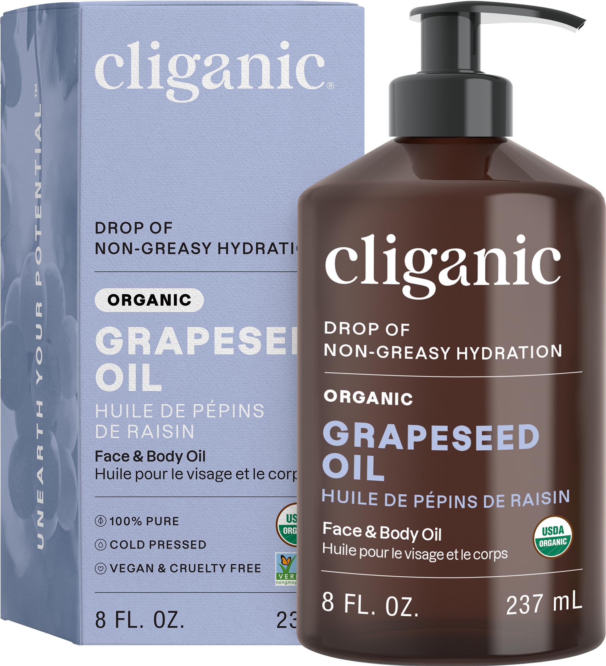 Organic Grapeseed Oil, 100% Pure - For Skin, Hair & Face | Natural Cold Pressed Unrefined