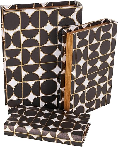 Miniatura 3 de Deco 79 Caja decorativa de lona con forma de libro de almacenamiento de imitación con diferentes patrones de coral y concha, juego de 3 cajas