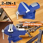 2-in-1 Vise de banc pour le banc de travail 3.2"- Multi-fonctionnel Portable 360° Serrure pivotante du banc de base sur la vice-vitesse de la table pour le travail du bois, le conduit de coupe, le forage, le travail des métaux, le bleu
