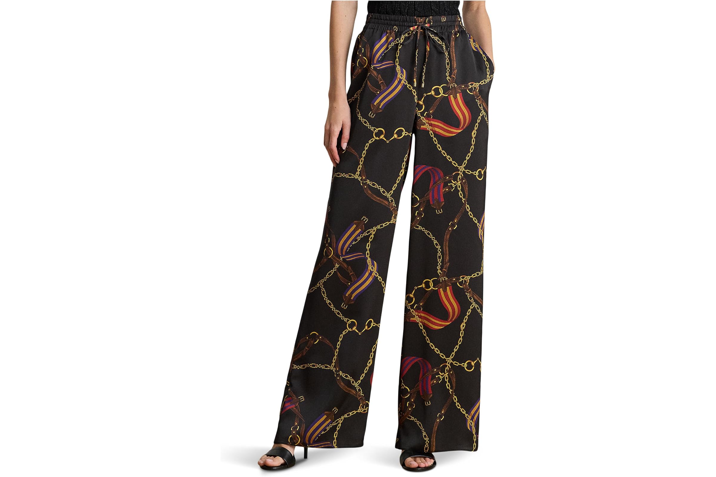 Брюки Lauren Ralph Lauren Belting-Print Charmeuse Wide-Leg Pants