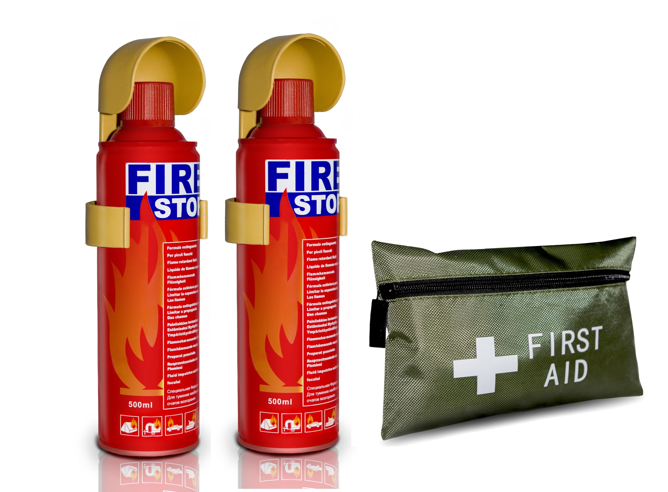 Fss Uk Partners Red Introductory Offer On 500Ml Fire Extinguisher + First Aid Kit. Ideal For Home Kitchen Taxi Caravans Boats Restaurants Workshops And Offices.