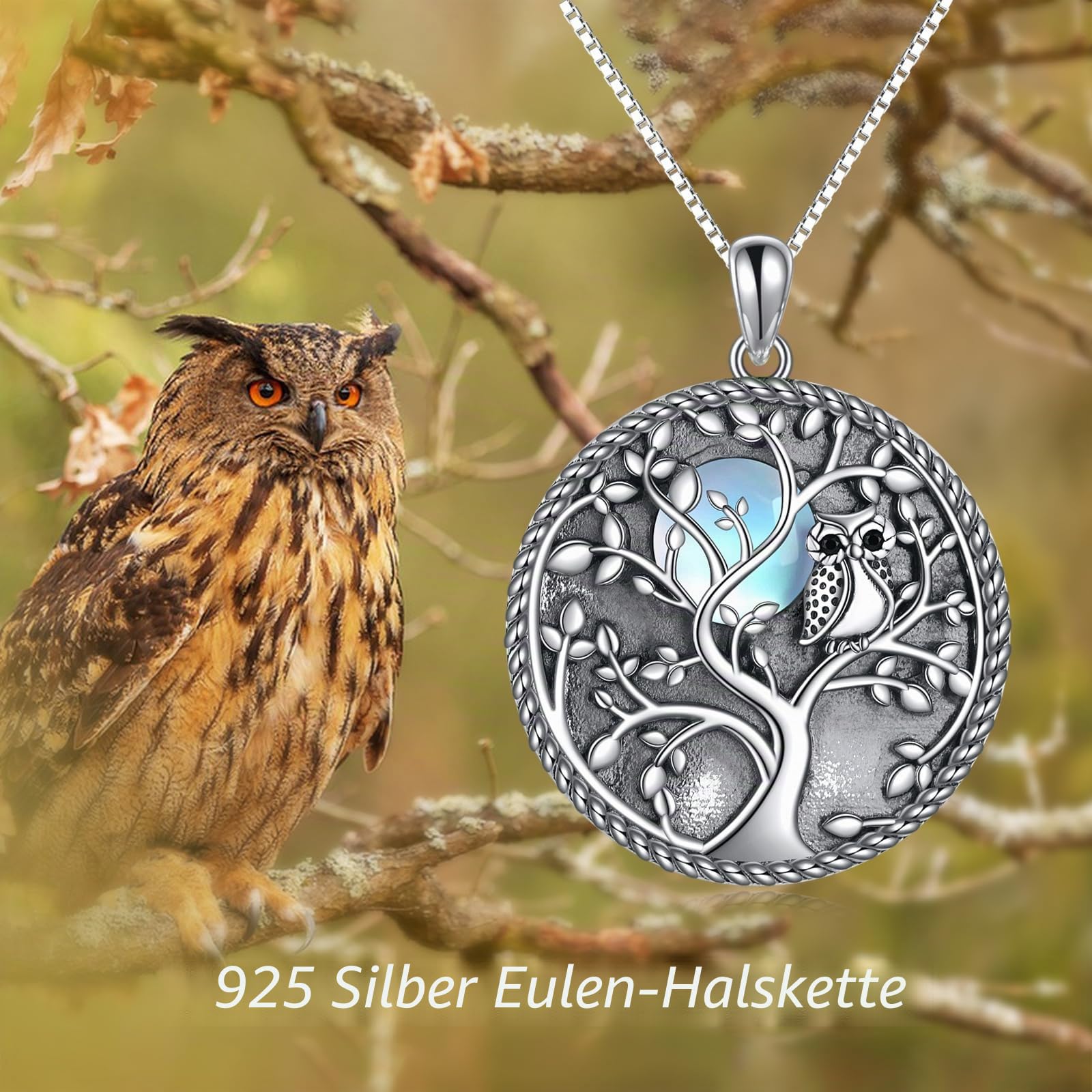KQF Häschen/Libelle/Chakras/Baum des Lebens/Eule/Lotus/Kuh/Elefanten Kette Sterling Silber Häschen Anhänger Schmuck Abalone Muscheln/Mondstein Tierschmuck Geschenke für Damen Mädchen