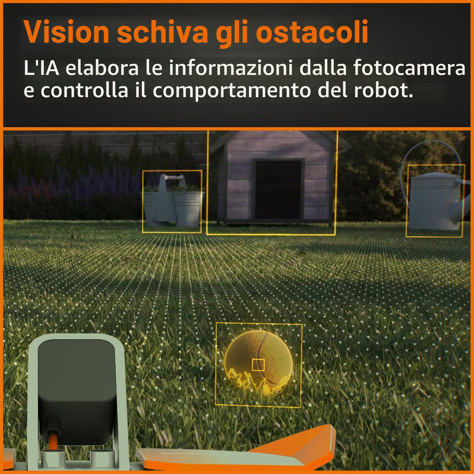 WORX WR206E Landroid - Tosaerba robotico 600 m² brevettato AIA falciatura multizona, ricarica automatica, batteria PowerShare 20 V, sensore pioggia, tecnologia Cut-to-Edge, controllo app, accessori