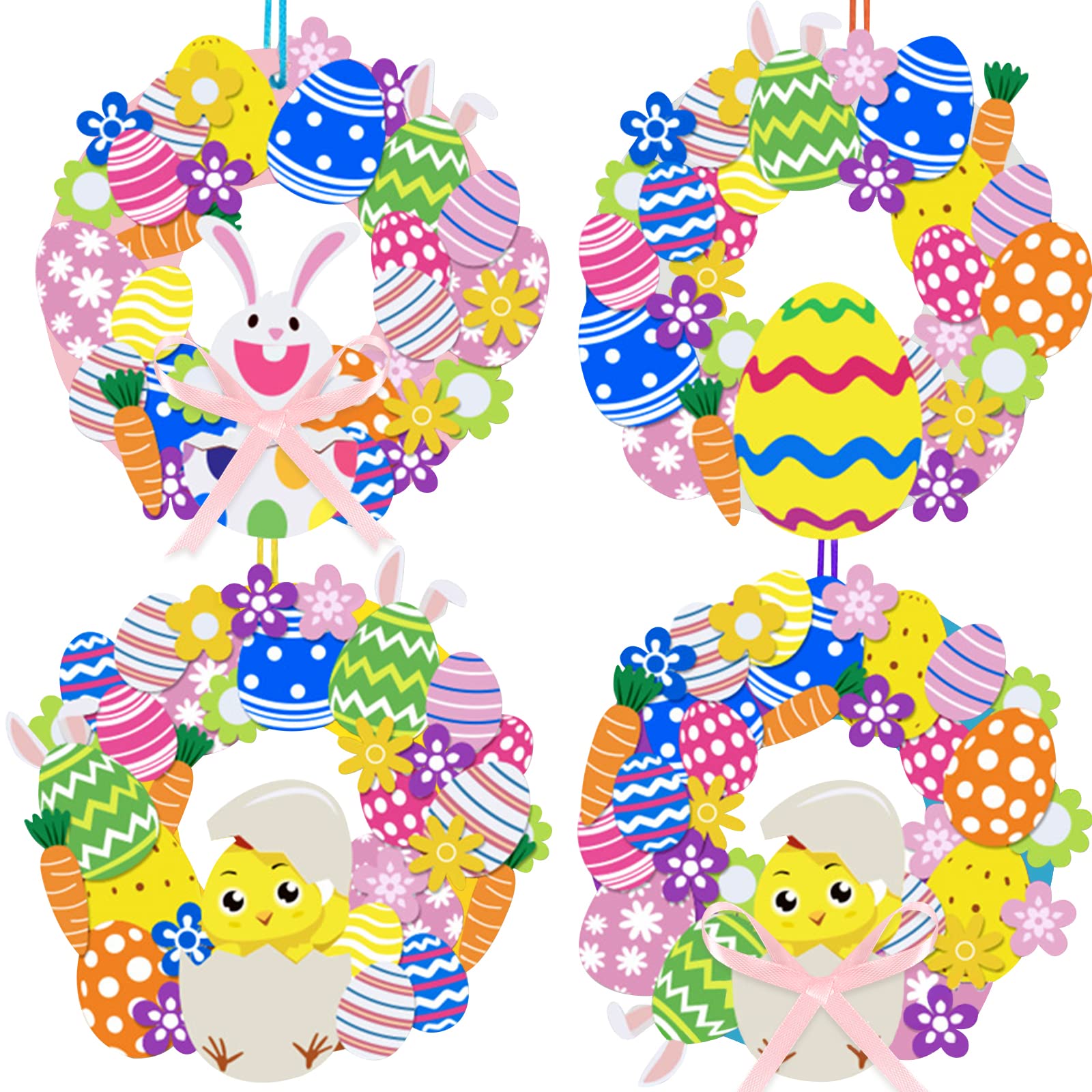 Openfly 12 Sets Easter Wreath Signs Decorations DIY Foam Easter Craft, Easter Foam Crafts Stickers Bunny Eggs Chicks Flowers DIY Easter Foam for Boys Girls Spring Classroom Home Activity