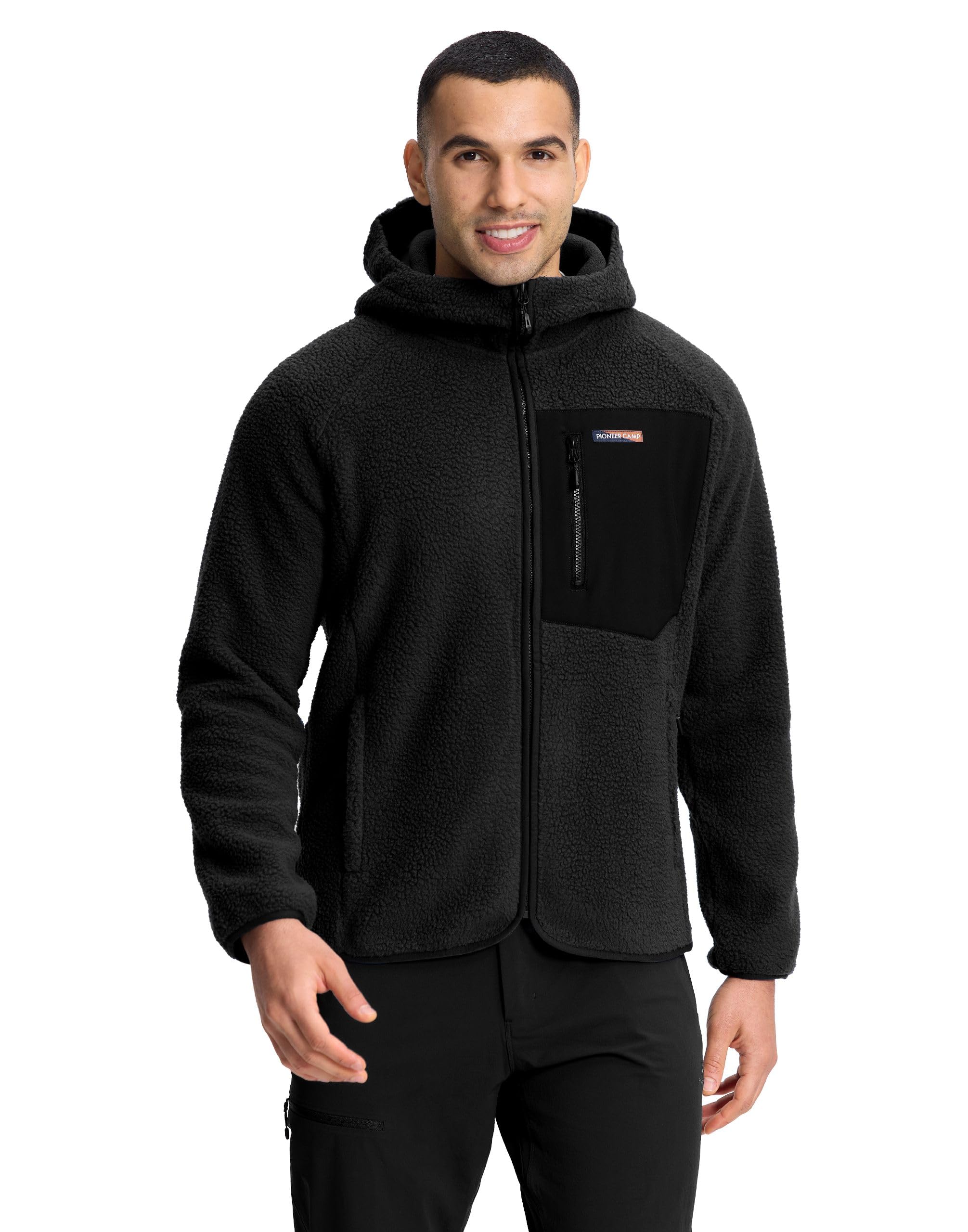 Pioneer Camp Fleecejacke Herren mit Kapuze Warm Atmungsaktiv Teddy Jacke Reißverschluss Feuchtigkeitstransportierend Outdoor Jacken mit 5 Taschen für Outdoor Wandern Trekking