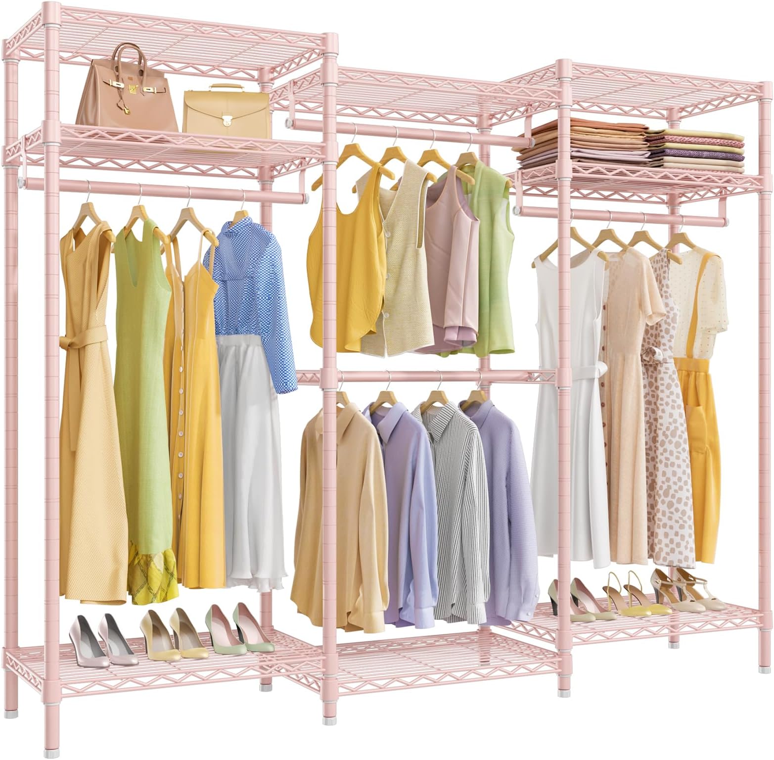 VIPEK V5i Garment Rack Heavy Duty Clothes Racks for Hanging Clothes, 70in Wide Portable Wardrobe Closet Freestanding Closet Racks Metal Clothing Rack with 8 Adjustable Shelves, Max Load 890lbs, Pink