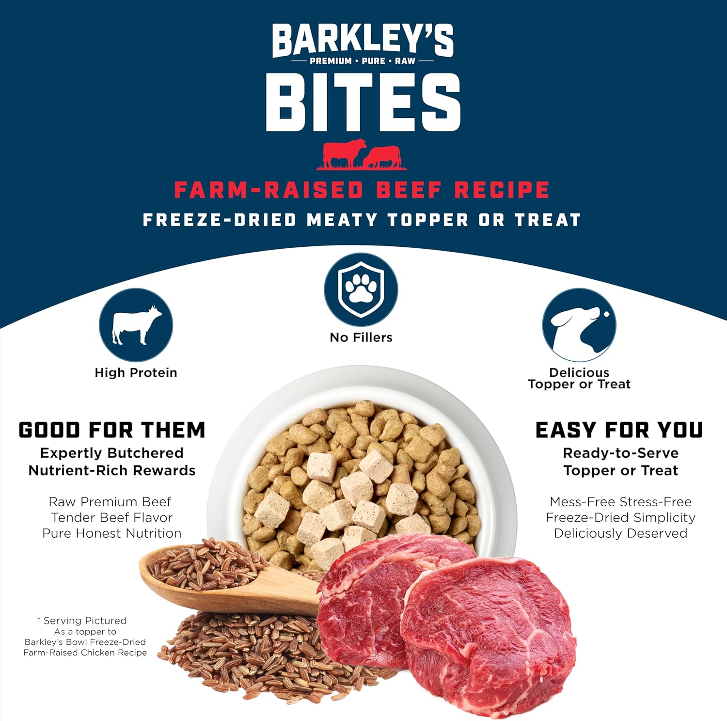Barkley’s Bag Beef Bites, Freeze Dried Dog Treats & Food Topper, Made w/Beef, Barley, and Quinoa, Small Bite-Sized Pieces for Training Rewards, for All Dog Breeds, Ages & Sizes, 4 Oz Bag (3 Pack)