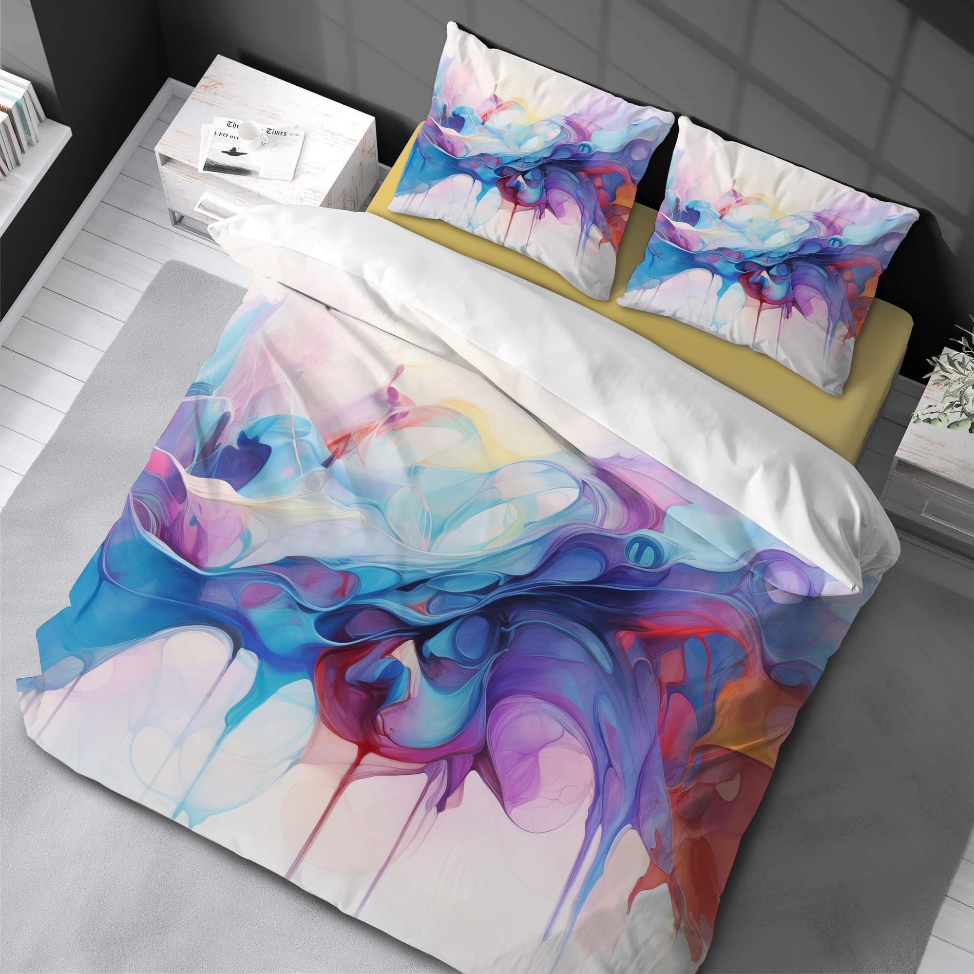 Housse de couette colorée effet marbre pour raviver une chambre terne