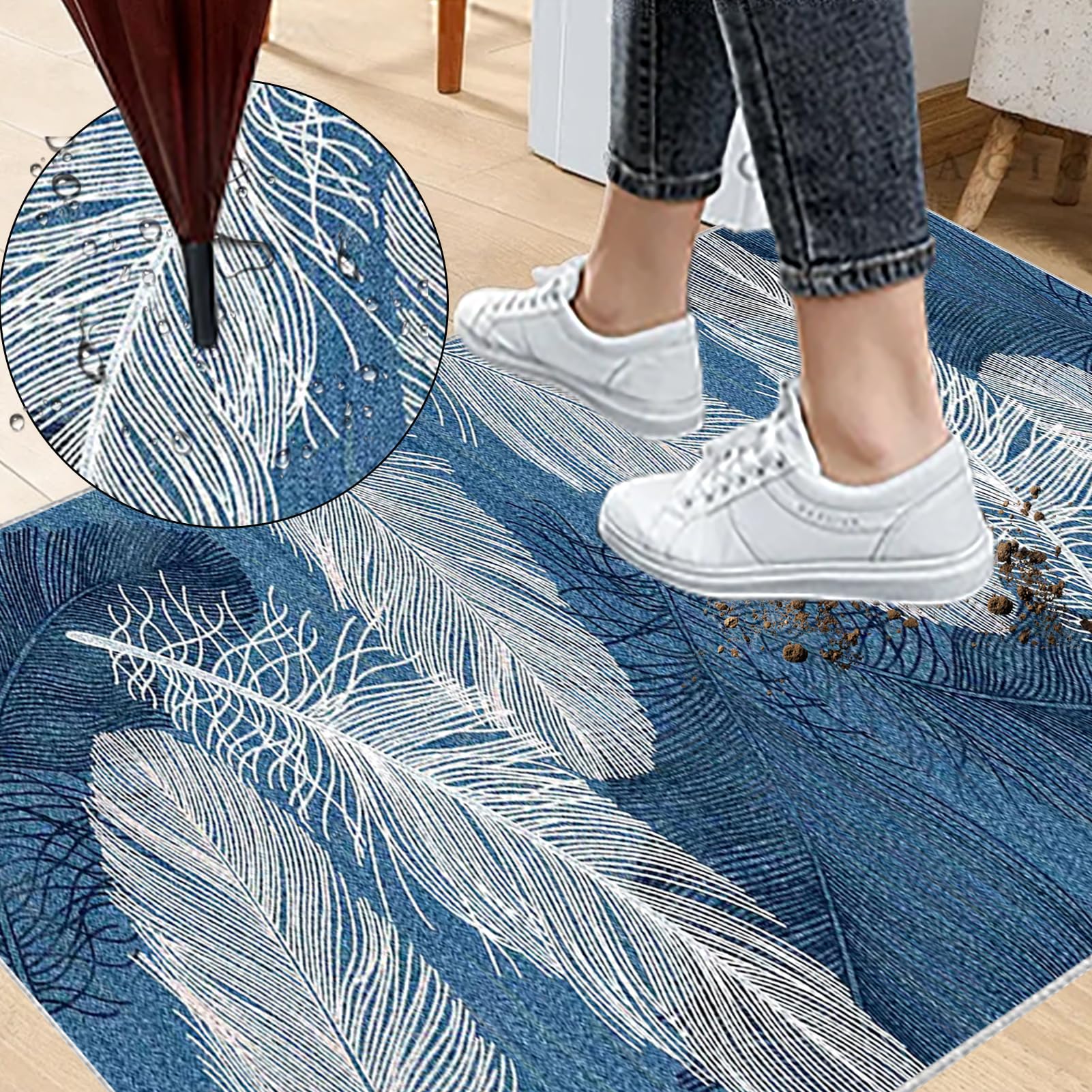 Tappeto Runner Antiscivolo Aolawco 65x180 Cm, Lavabile In Lavatrice - Per Ingresso, Corridoio, Cucina, Blu
