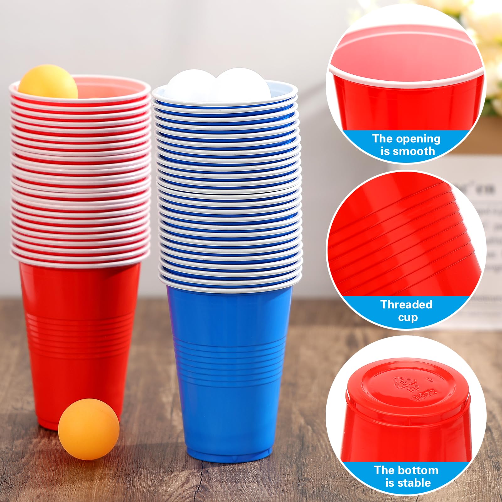Zeawavsl Beer Pong Ping Pong Kit, Bicchieri da Beer Pong Contiene 50 Bicchieri e 12 Palline da Ping Pong, Bicchieri da Beer Pong da 500 ml Bicchieri da Beer Pong Riutilizzabili