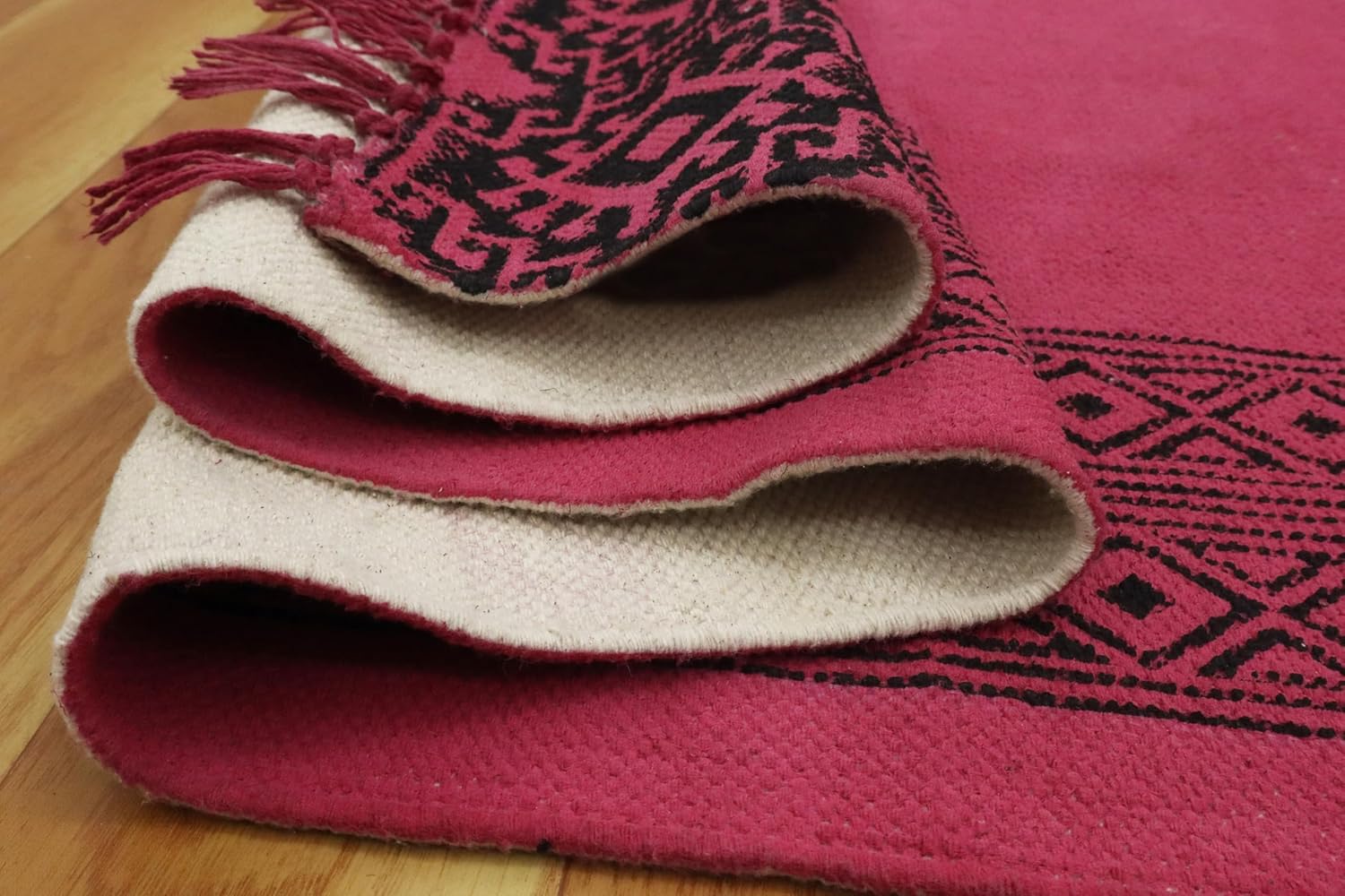Kilim Runner 4x20 Geometric Design Red Black Hand Block Printed Cotton Dhurrie Hand Surface Washable Runner 0.19" Thick Handmade Boho Indoor Outdoor Flatweave Rugs for Hallway,Staircases,Corridor