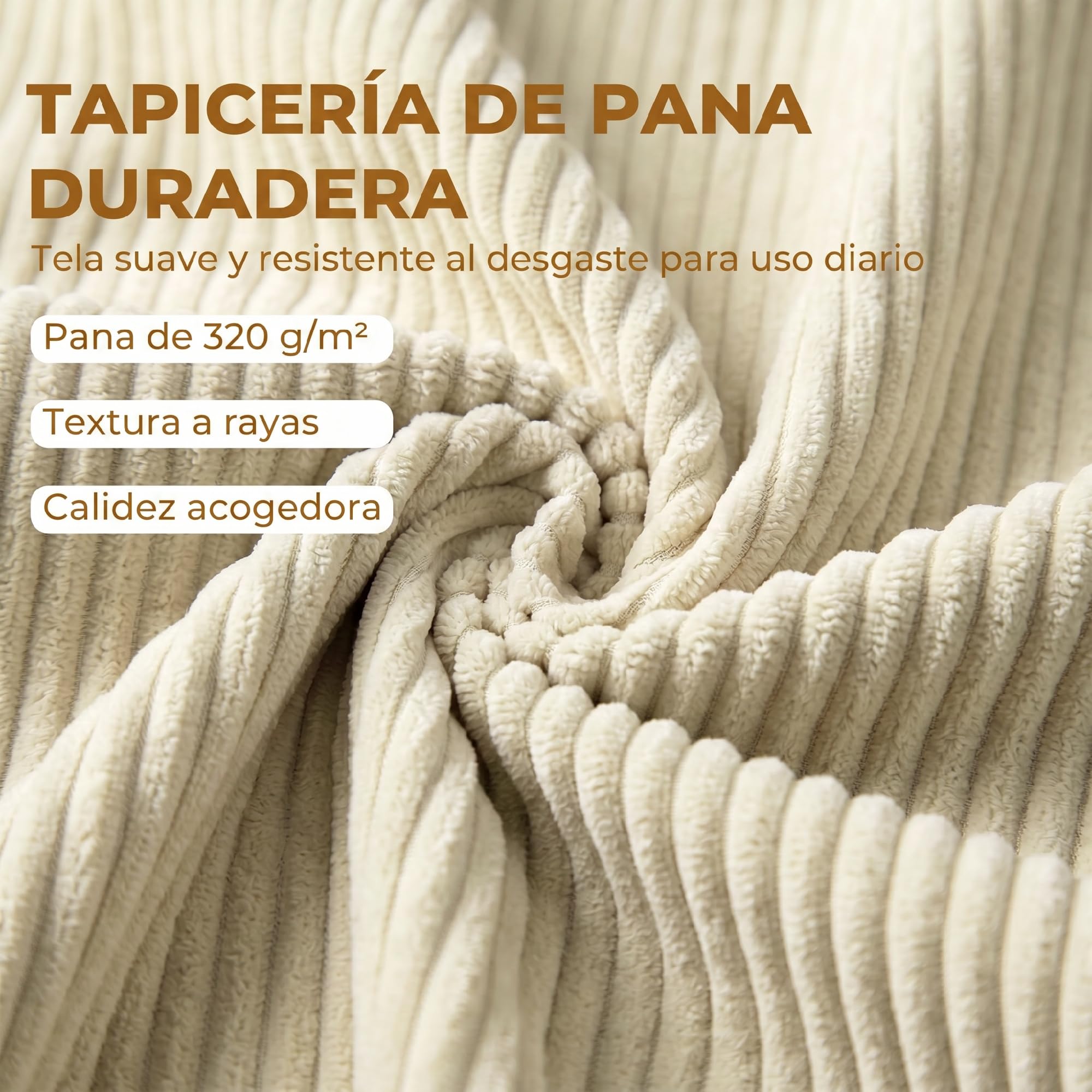 HOMCOM Banco Almacenaje 150 cm Puff Almacenaje Tapizado en Pana Beige | Banco Pie de Cama, Brazos Redondeados, Patas de Madera, Otomana para Dormitorio, Salón, Recibidor
