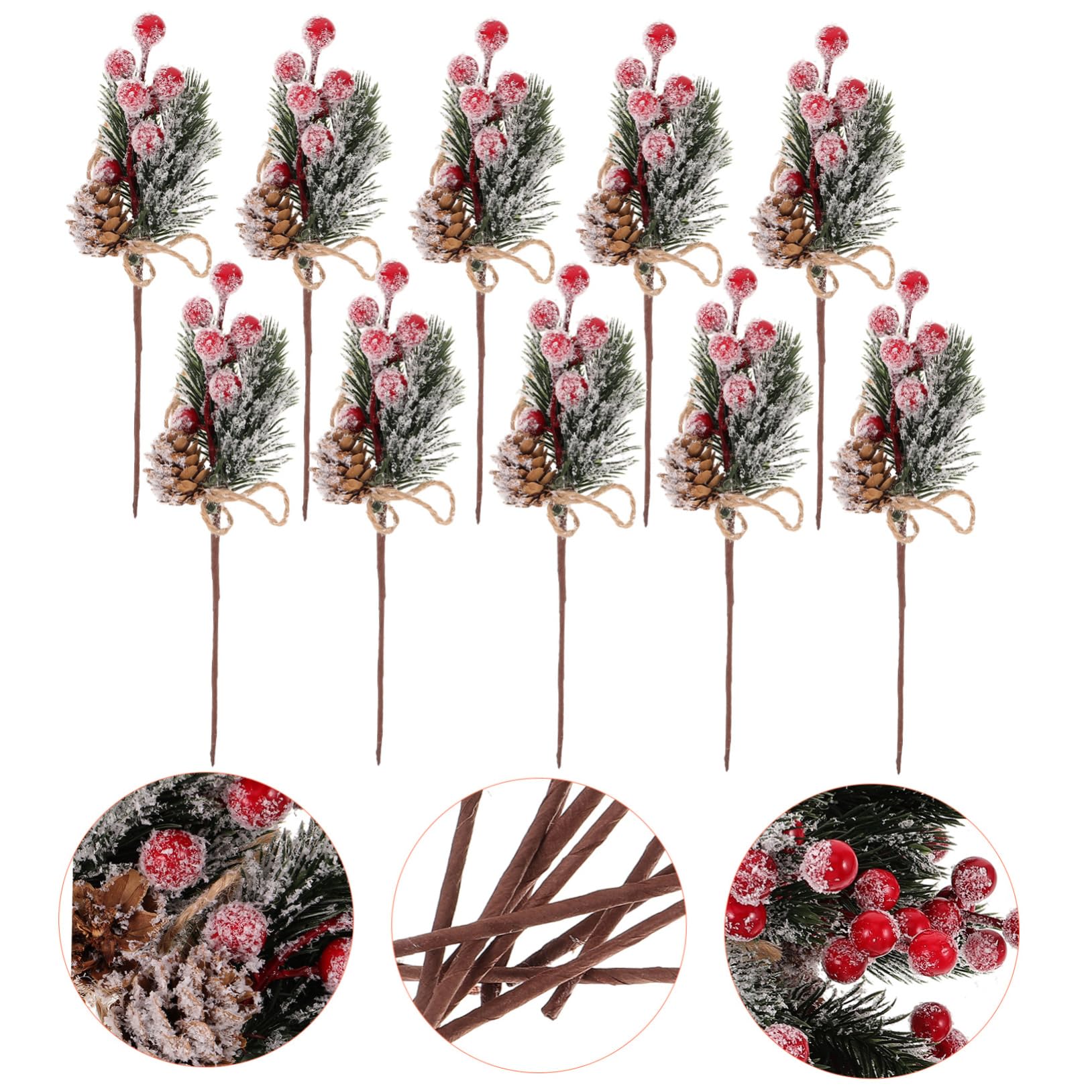 SUPVOX 10 Piezas Ramas de Bayas Artificiales Púas de Pino Bayas Rojas Adornos para Arreglos Florísticos Navideños Guirnaldas y Decoraciones Festivas Pinos Artificiales