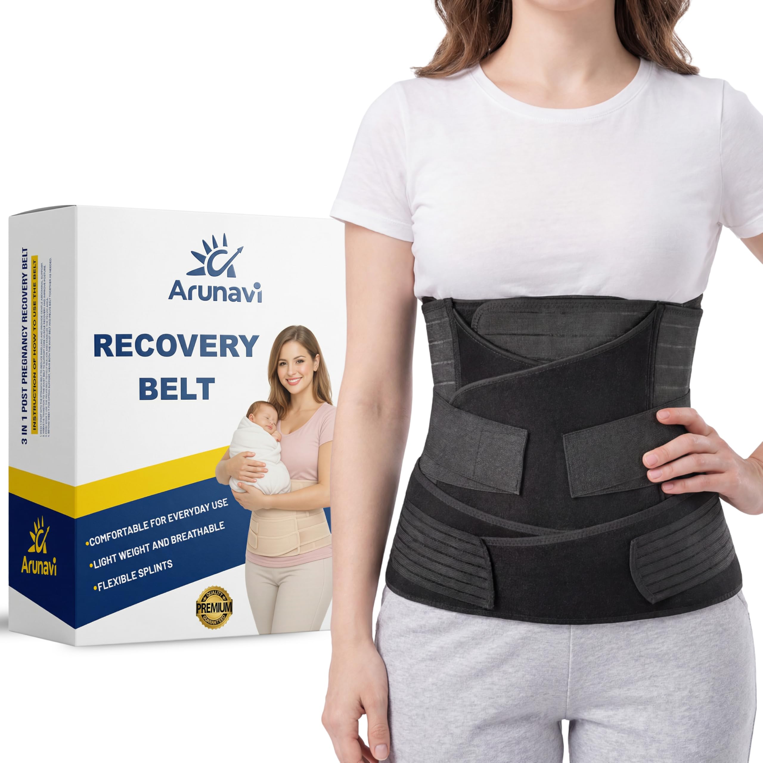 3-in-1 Postpartum Belly Wrap for Women – C Section Recovery Belt, Waist & Stomach Support – Adjustable Abdominal Binder & Tummy Control Slimming Belt for Post Pregnancy (S - XL)-image-34