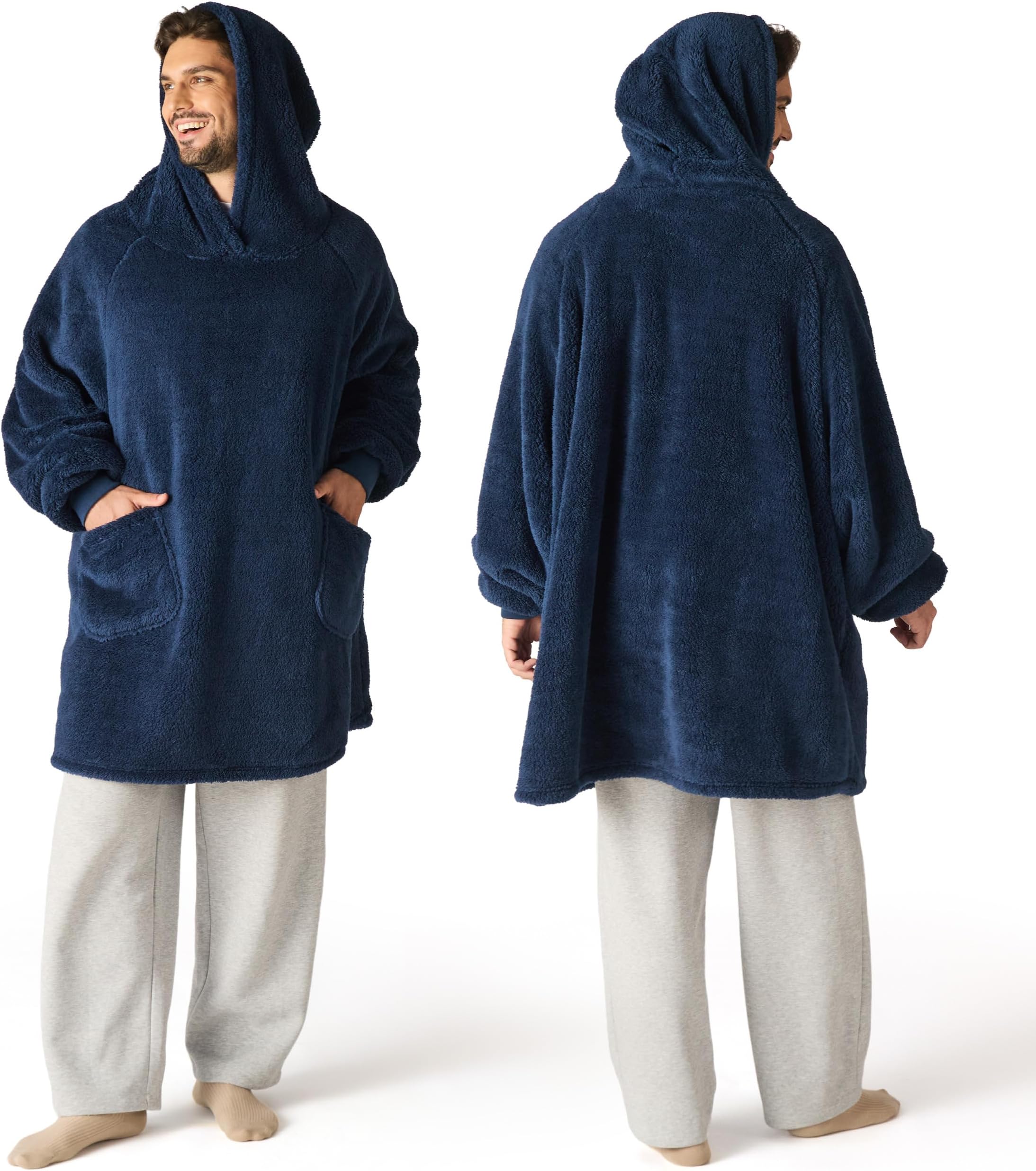 Wearable Blanket Hoodie Gifts for Dad Women, Warm Cozy Giant Big Hoodie Blanket Oversized Sweatshirt for Adult Women Men, Navy Blue