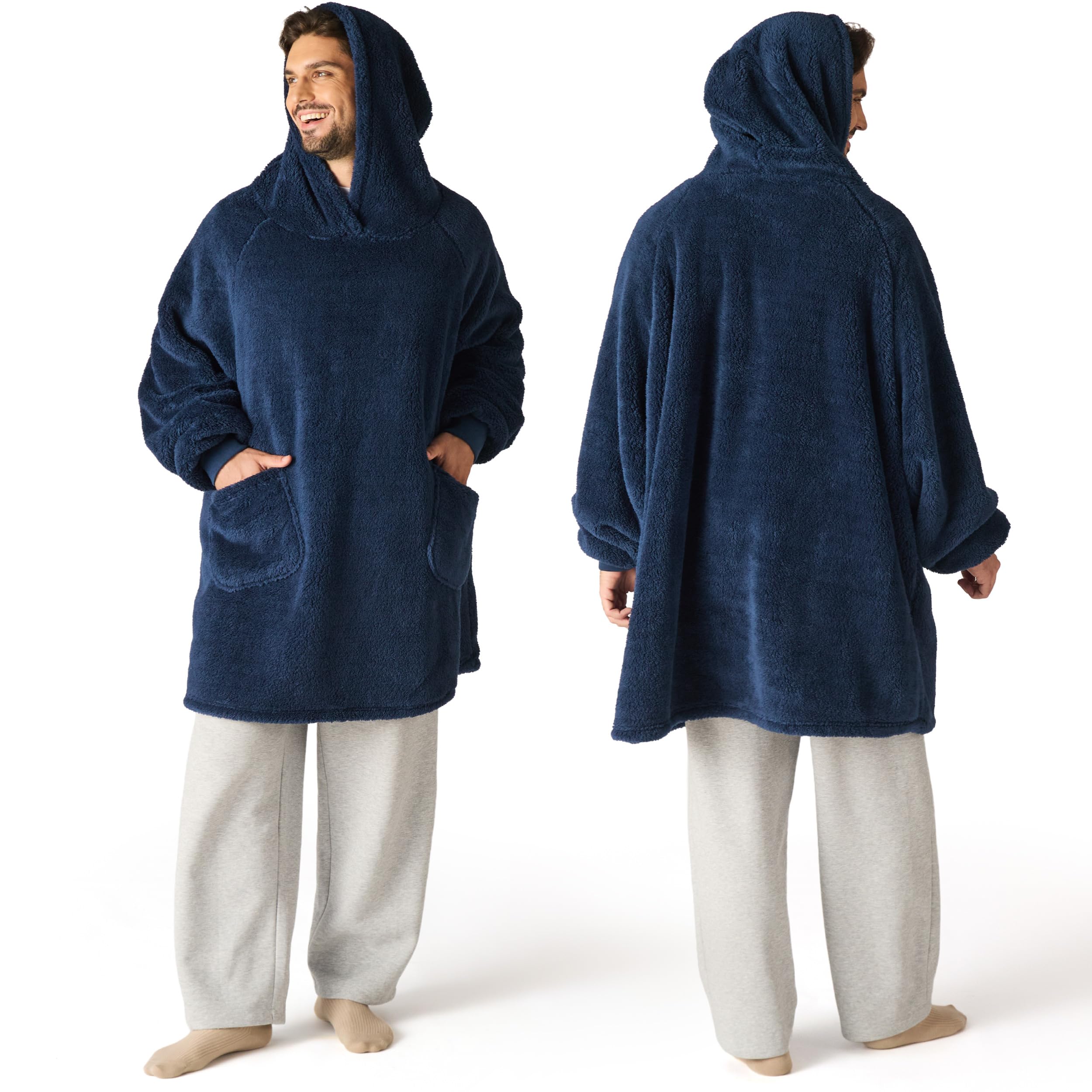 Bedsure Wearable Blanket Hoodie Gifts for Dad Women, Warm Cozy Giant Big Hoodie Blanket Oversized Sweatshirt for Adult Women Men, Navy Blue