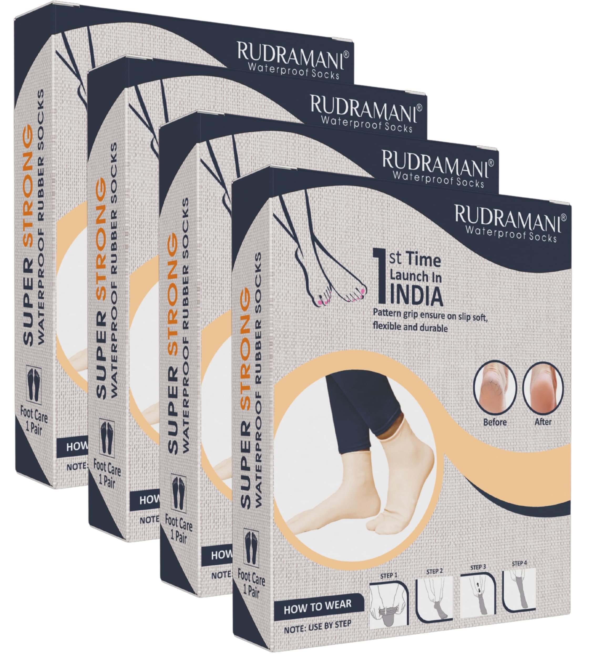 RUDRAMANI Silicon Anti Heel Full Length Rubber Socks Waterproof Moisturizing Heel Peny Socks Pain Relief Foot Care Protector Foe Men & Women - (Size-Medium)(7-8-9) Beige Pack of 4 (B0CJ7WZF9G) Amazon Price History, Amazon Price Tracker